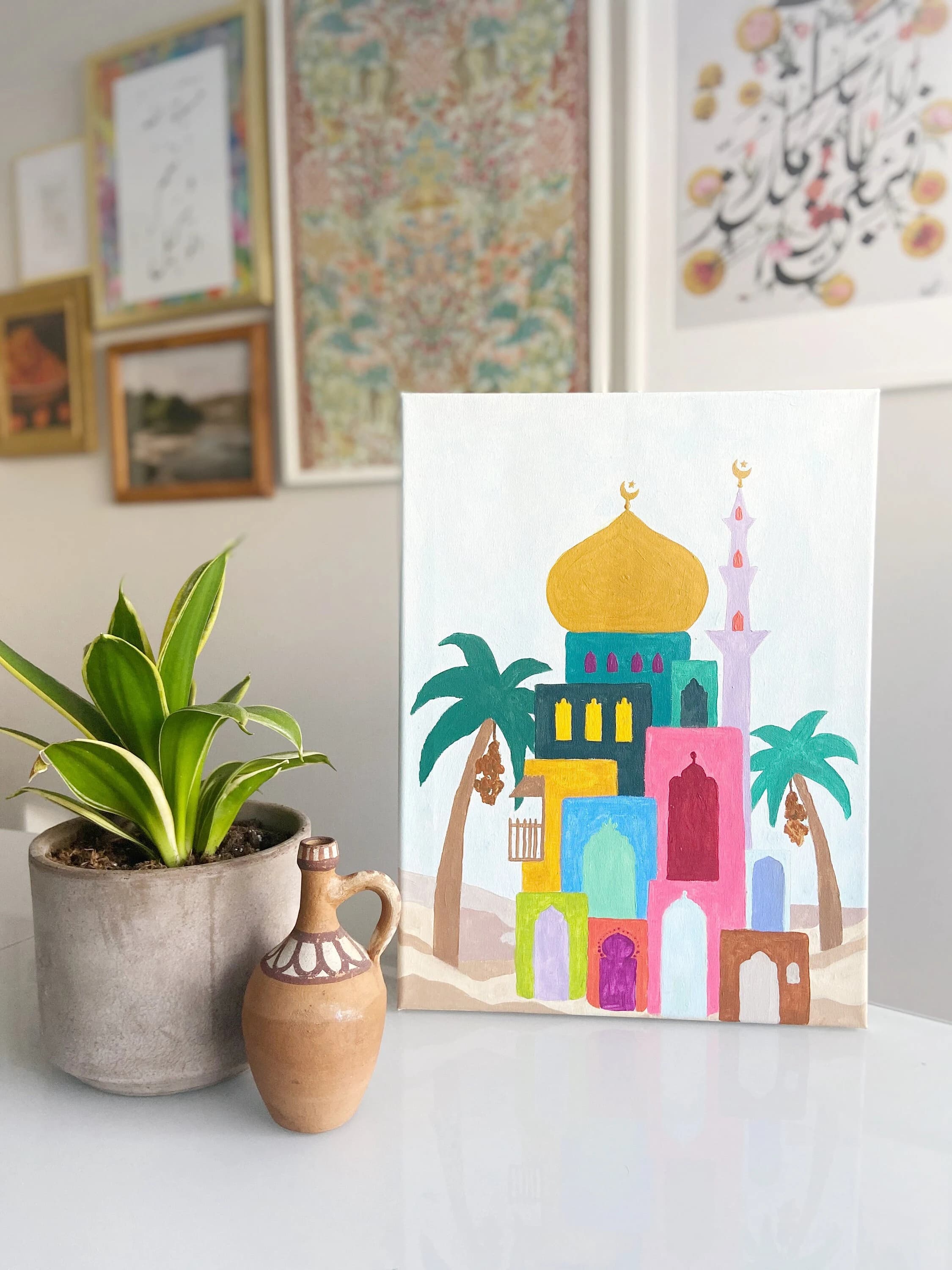 Paint-By-Numbers Canvas Kit with Mosque | Wall Art Masjid Islamic Architecture Colourful festive Ramadan muslim activity Masjid Paint night