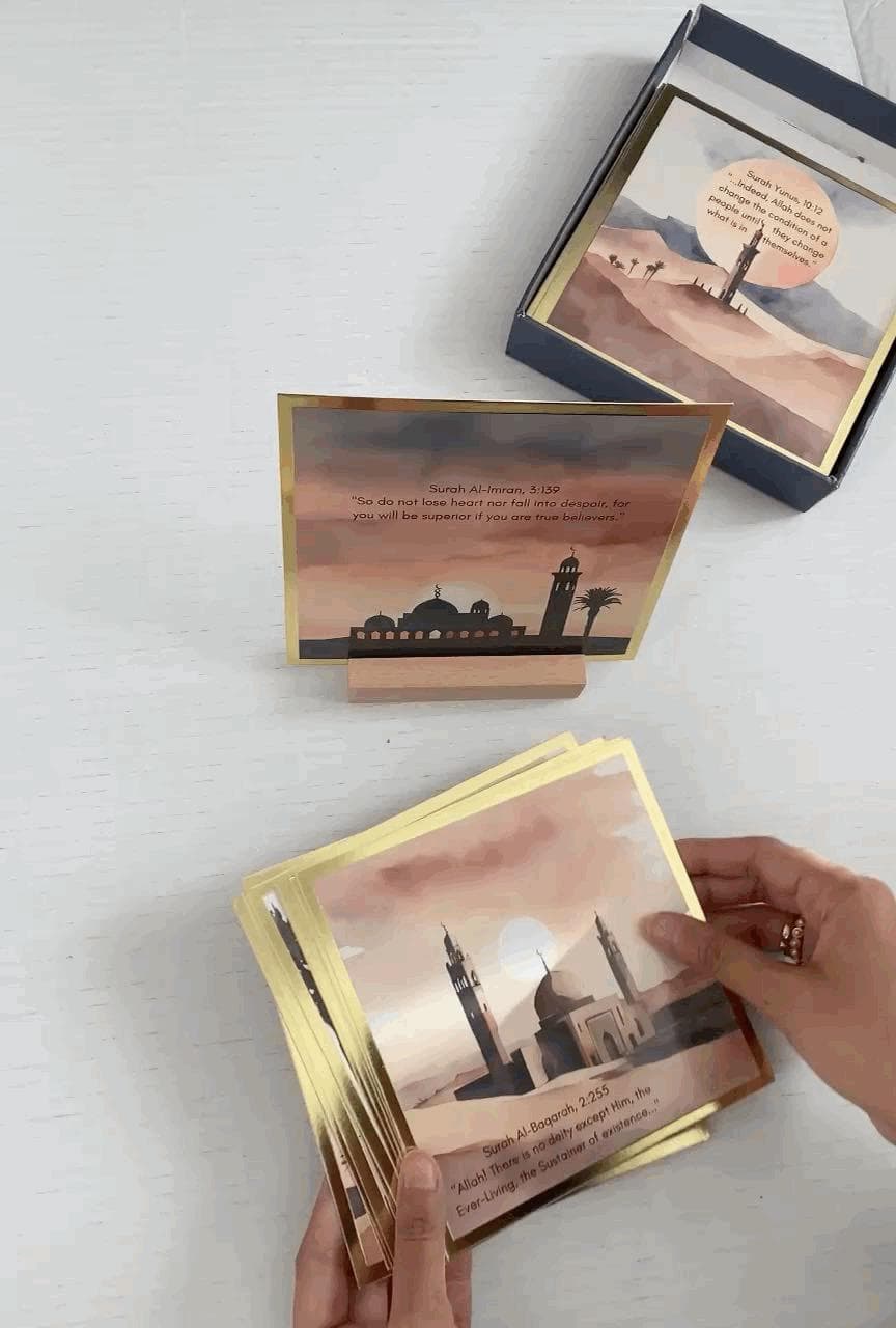 30 Days of Inspirational Quran Ayahs Mosque Gold Foil Art Cards 30 Days of Inspirational Quran Mosque Gold Foil Cards Eid Mubarak Ramadan Iftaar Duaa salah Islamic muslim hajj fasting hijab prayer hadith