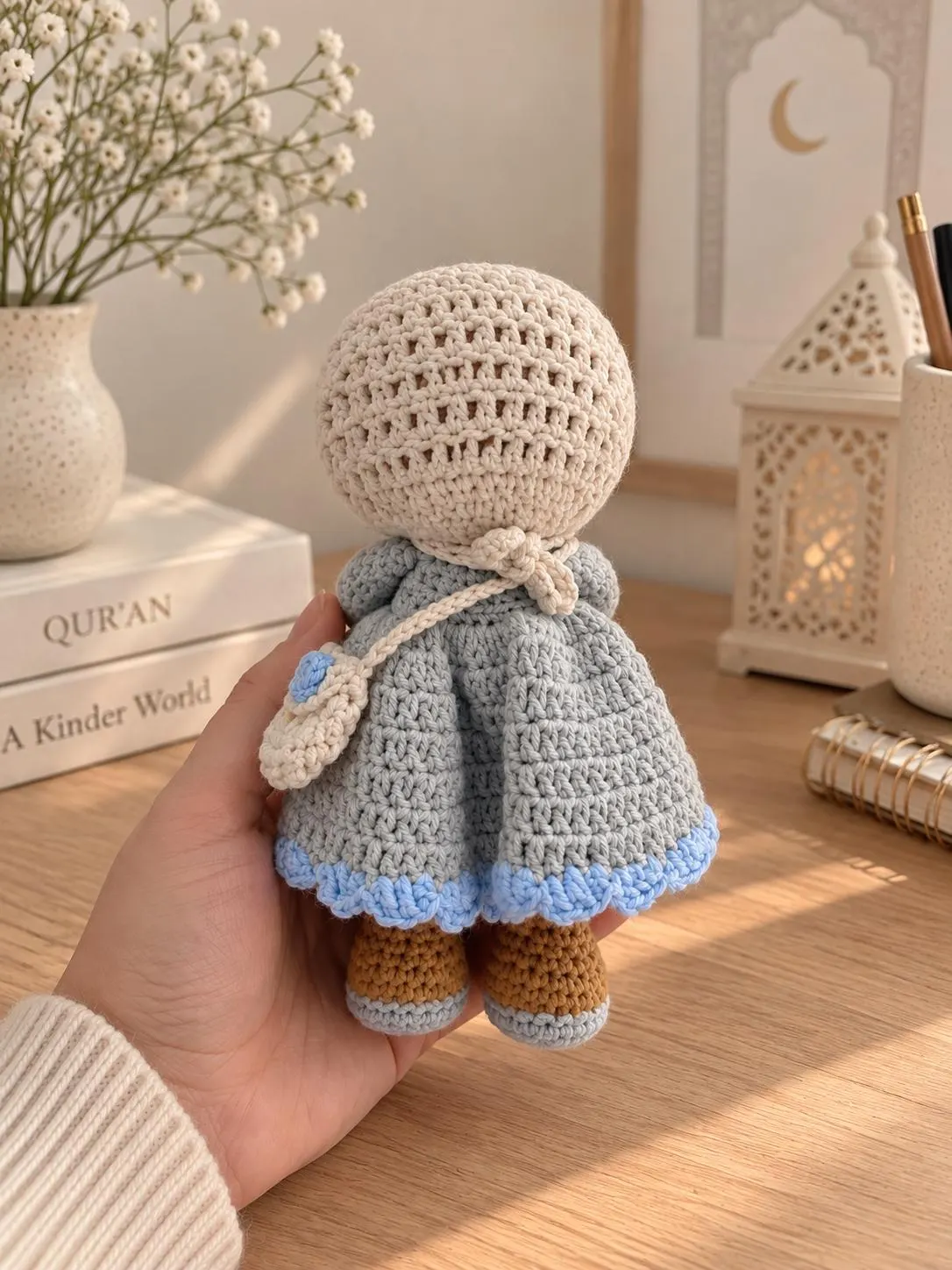 Giftable Muslim Hijabi Crochet Doll with Sabr Message Islamic Gifts for Muslim Student School Desk Decor Gift for Her Birthday Quran Party - image 4