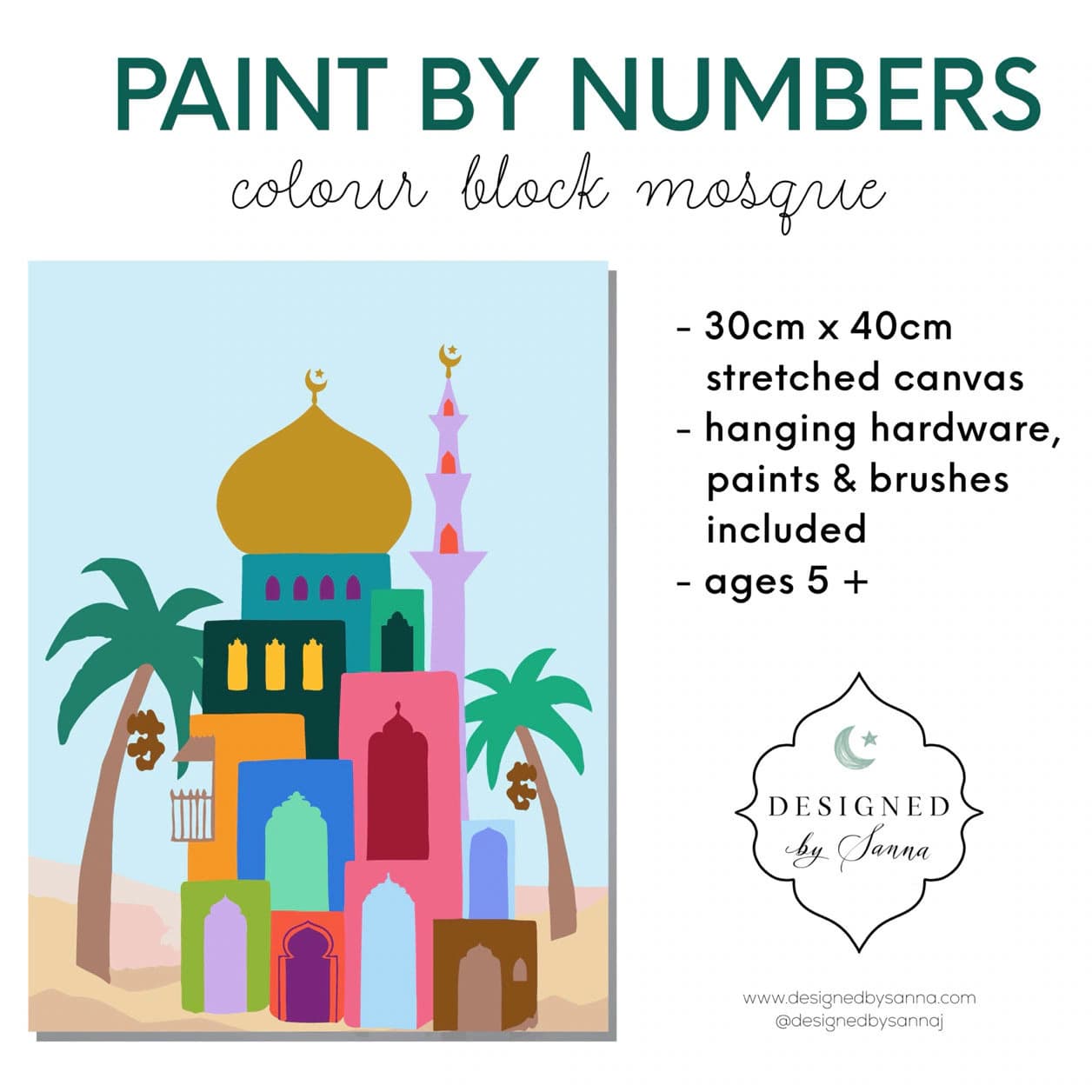Paint-By-Numbers Canvas Kit with Mosque | Wall Art Masjid Islamic Architecture Colourful festive Ramadan muslim activity Masjid Paint night - image 5