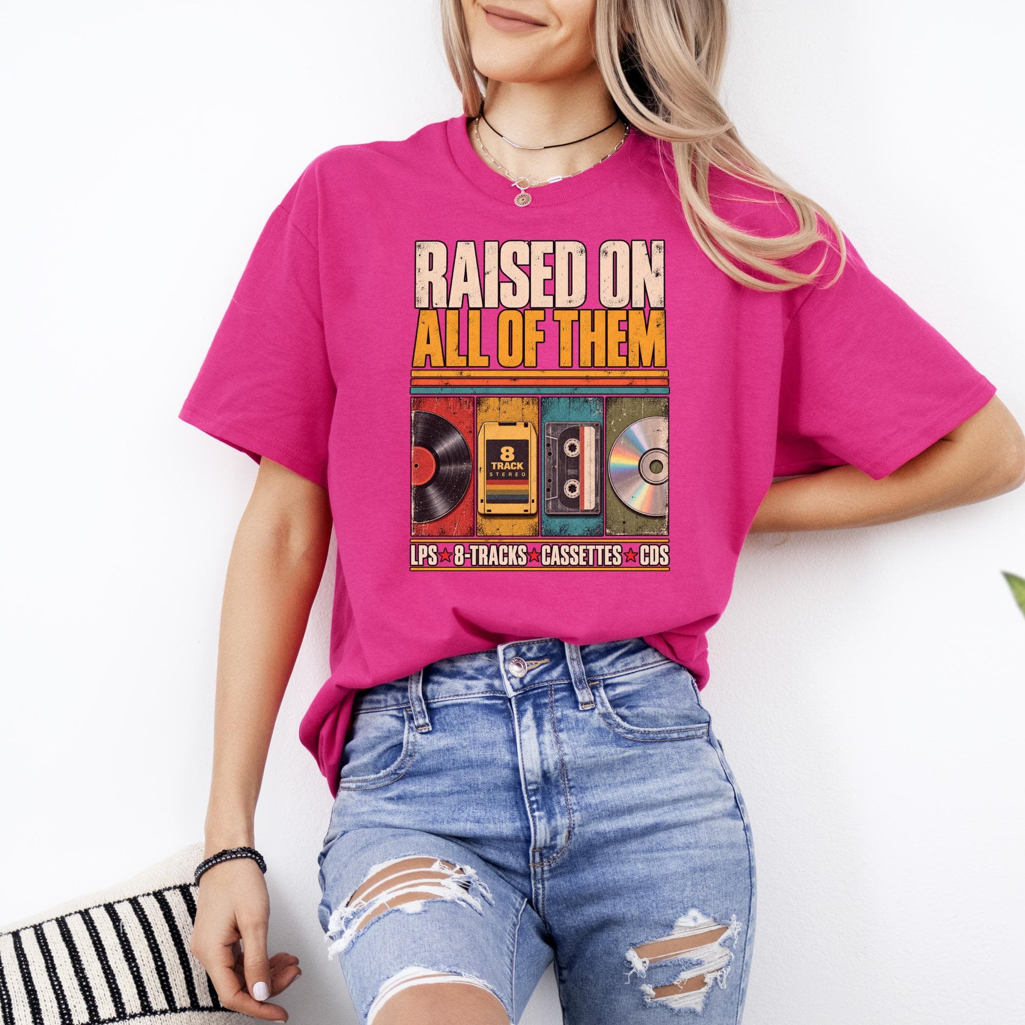 Raised On All Of Them Shirt Vintage Music Lover T-Shirt Vinyl Cassette CD 8 Track Tee Retro 70s 80s 90s Nostalgia Graphic Tee Gen X Gift - image 5