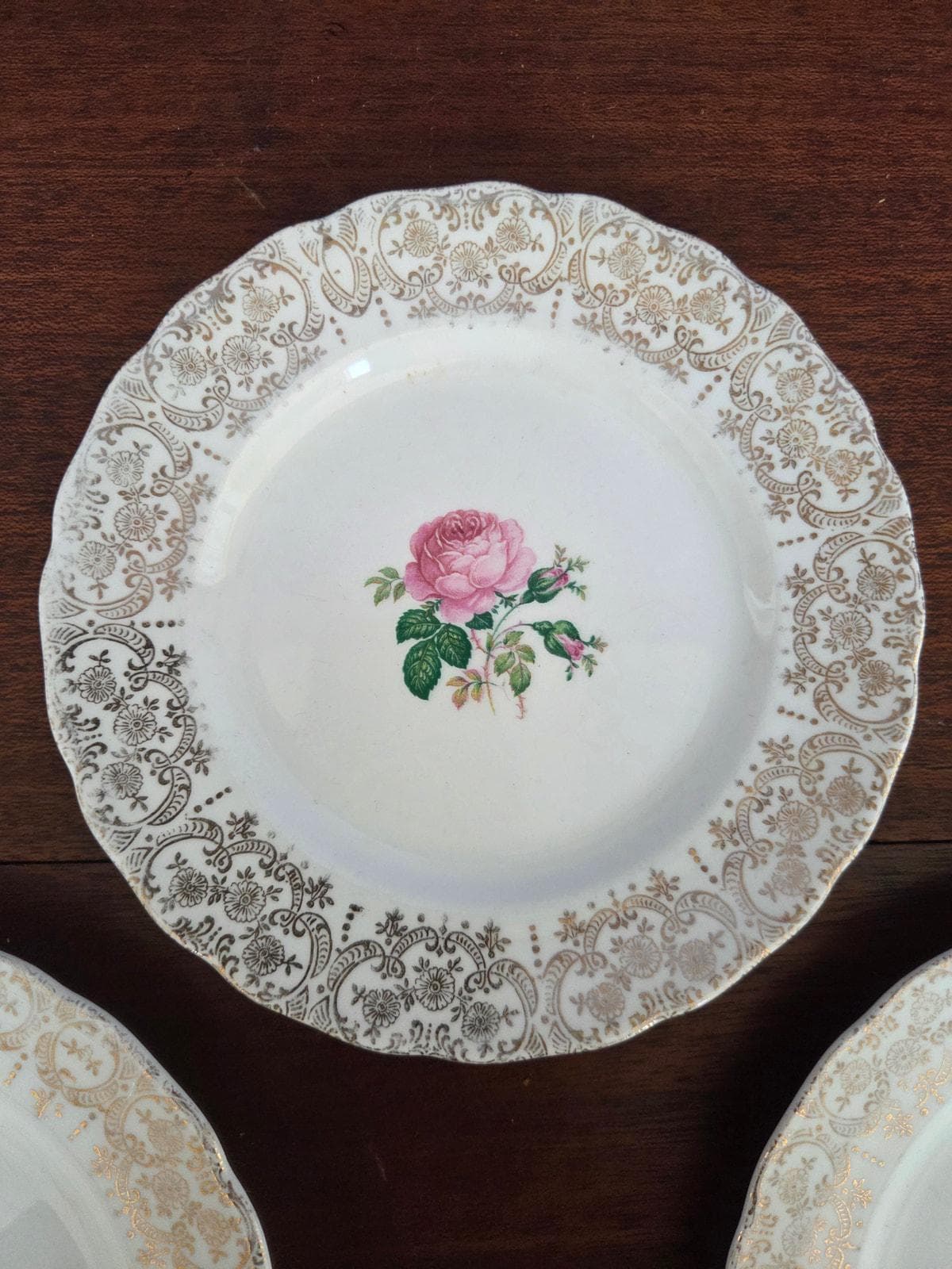Set of 3 Royal China Dessert Plates | 22K Gold Rose Scrollwork, Edwardian Revival - image 5