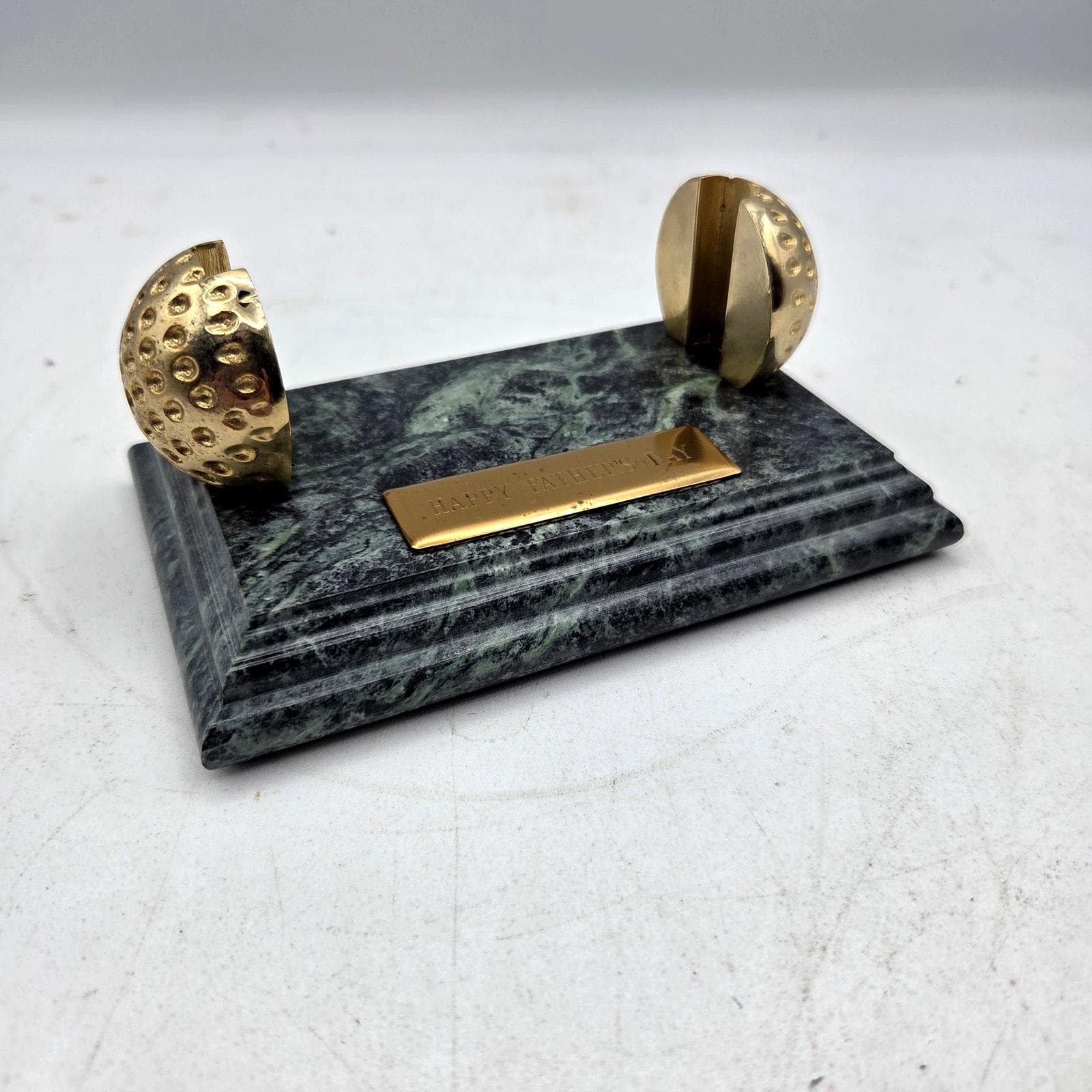 Vintage Brass Golf Ball Business Card Holder Green Marble Father's Day - image 4