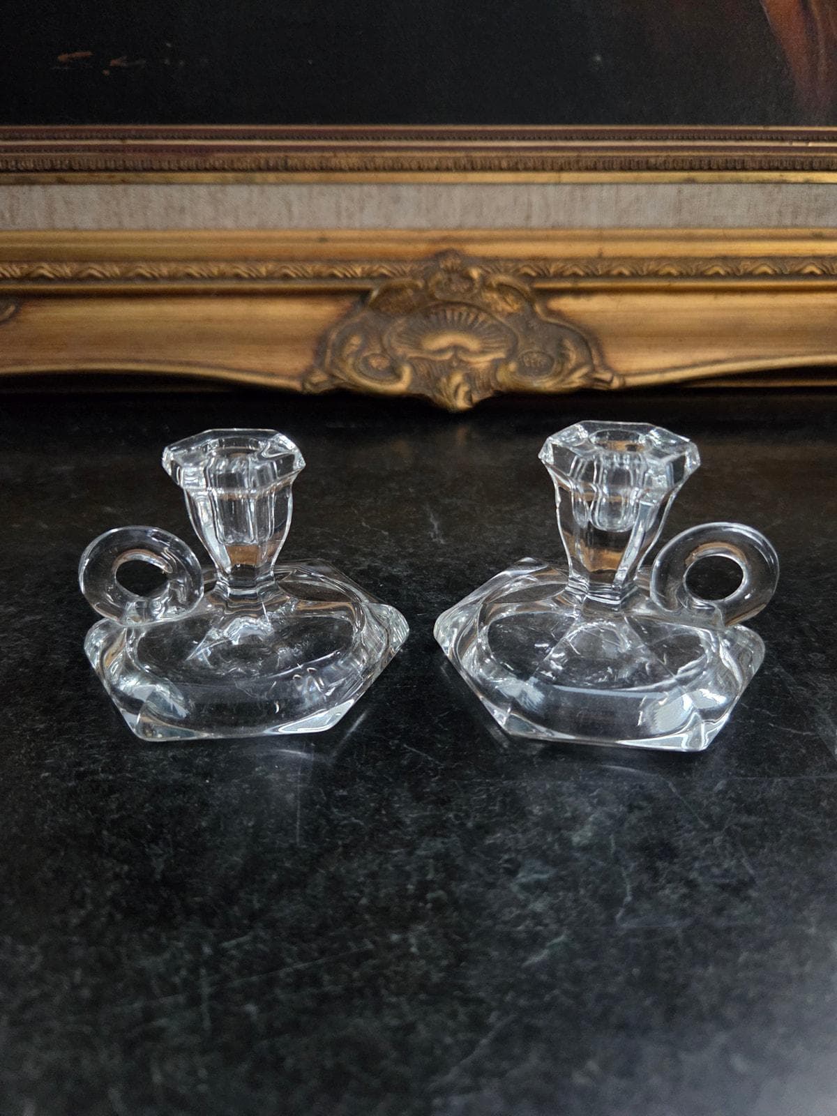 Pair Antique Miniature Pressed Glass Chambersticks c.1900–1930 UV Reactive - image 3