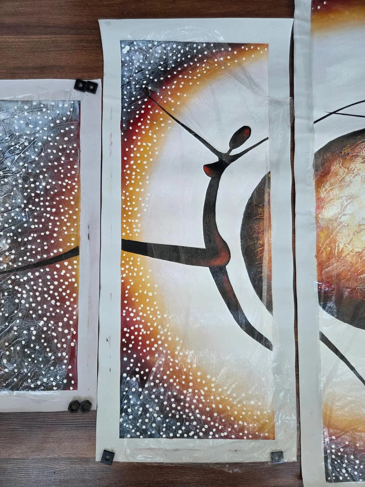African Art Canvas Pentaptych Hand Painted Sun Dancer Contemporary Wall Art Set - image 4