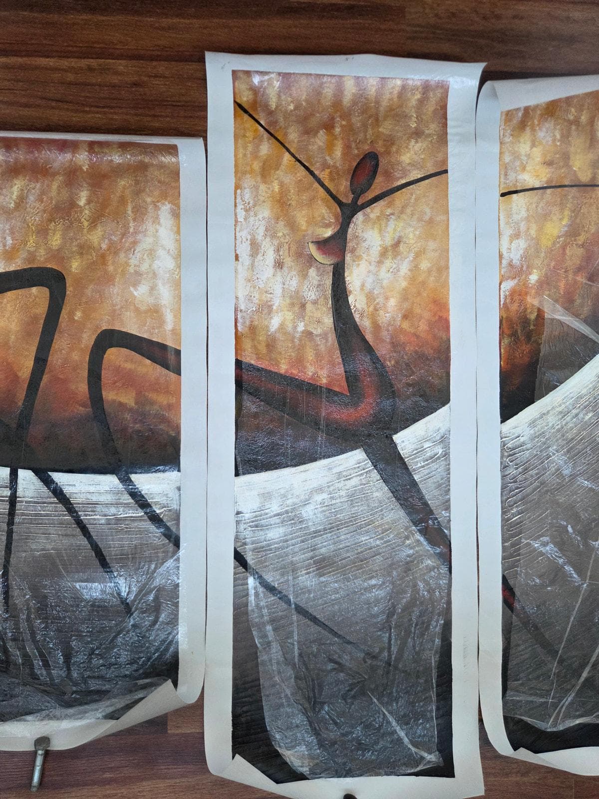 African Art Canvas Tetratych Hand Painted Tribal Dance Contemporary Wall Art Set - image 5