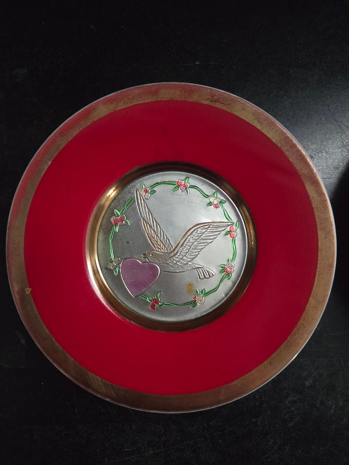 Pair Valentine Art of Chokin Red Plates 6" Dove & Floral Jamestown China - image 3