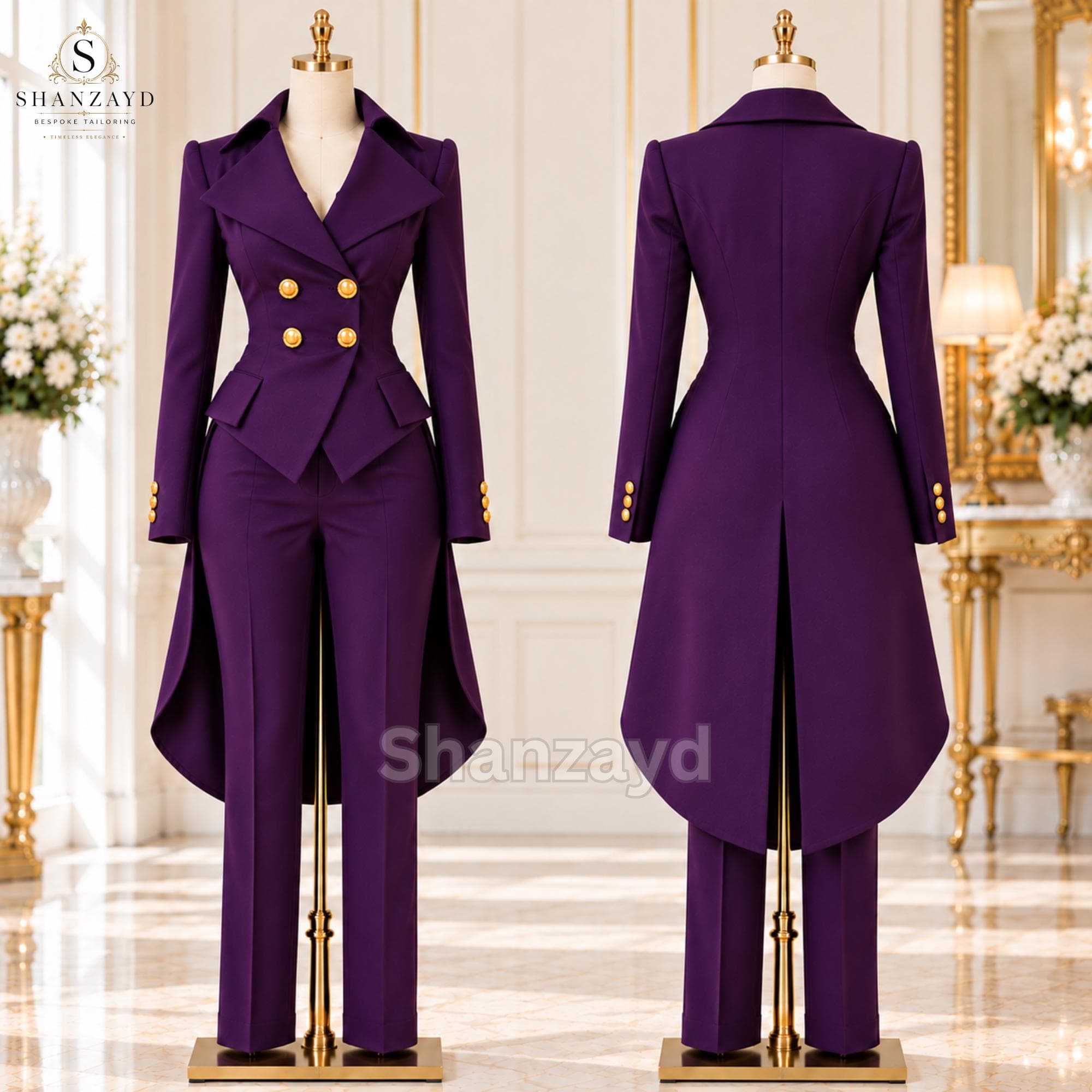 Purple Victorian Tailcoat Suit for Women, Gothic Long Tailcoat Pantsuit, Double Breasted Formal Suit, Custom Made Tuxedo - image 4