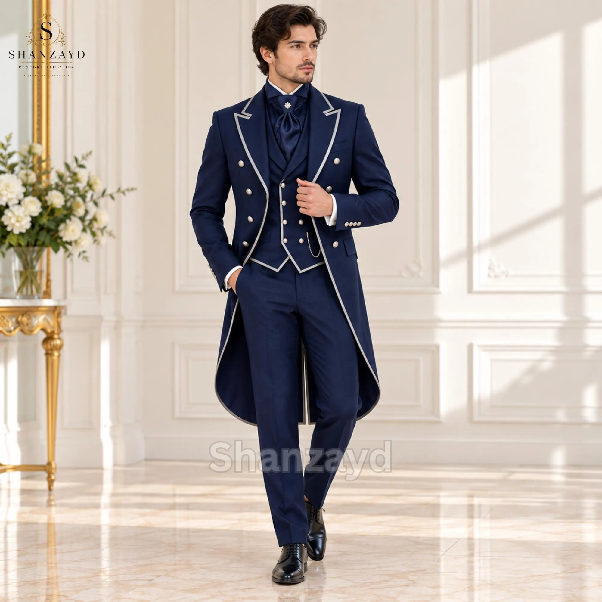 Men's Navy Victorian Suit, 3 Piece Frock Coat, Regency Tailcoat Suit, Gothic Wedding Suit, Custom Made Formal Outfit - image 4