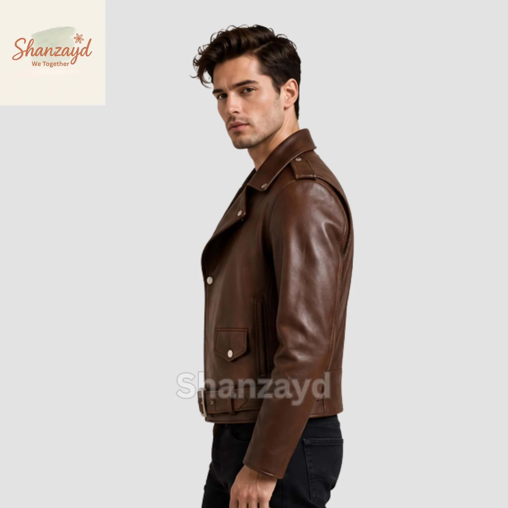 Brown Leather Biker Jacket Men Handmade Leather Motorcycle Jacket Vintage Leather Jacket Custom Leather Coat Cafe Racer Jacket Gift For Him - image 4