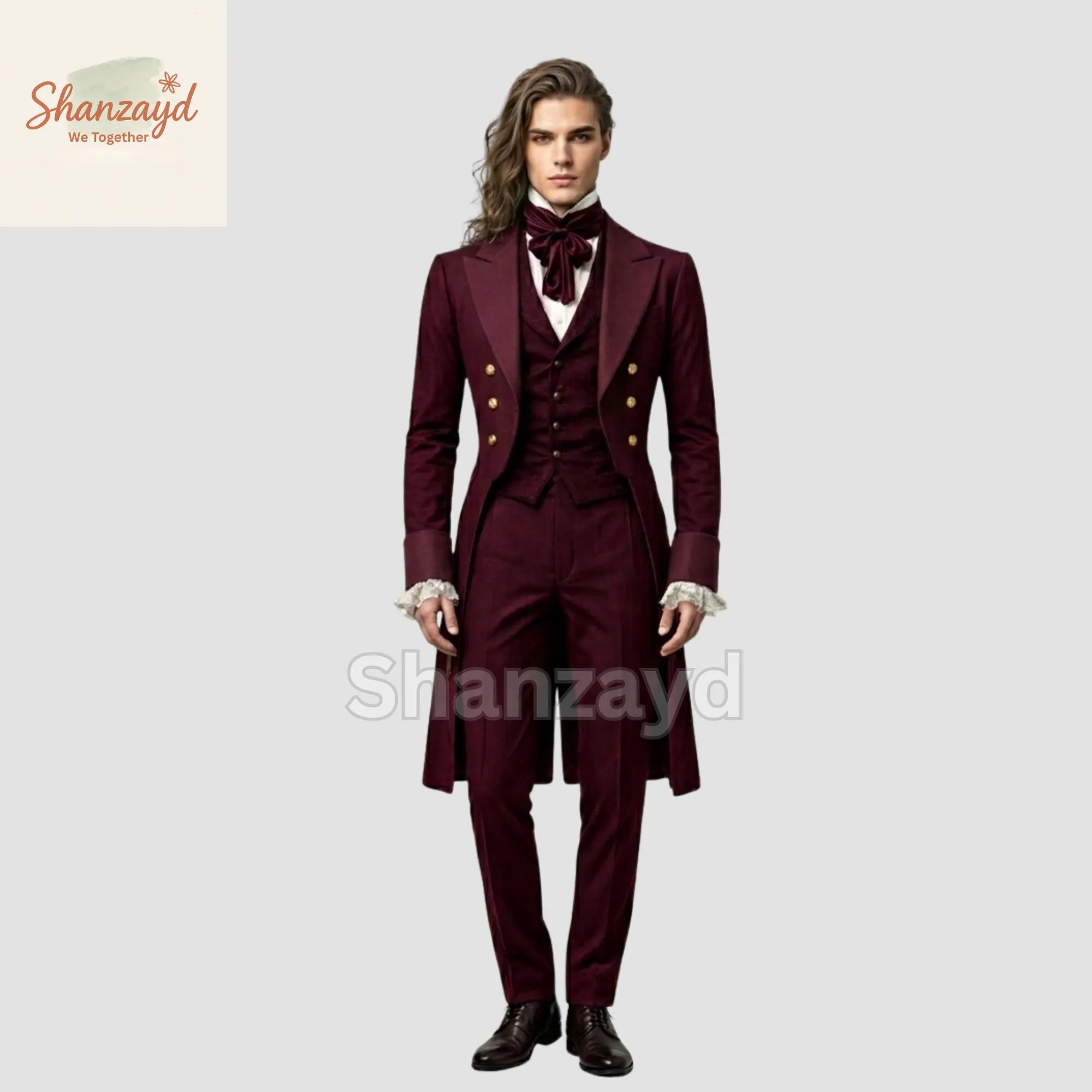 Victorian Tailcoat Suit for Men Burgundy Regency Aristocrat Formal Suit Gothic Wedding Tailcoat Vintage Gentleman Tuxedo - image 3