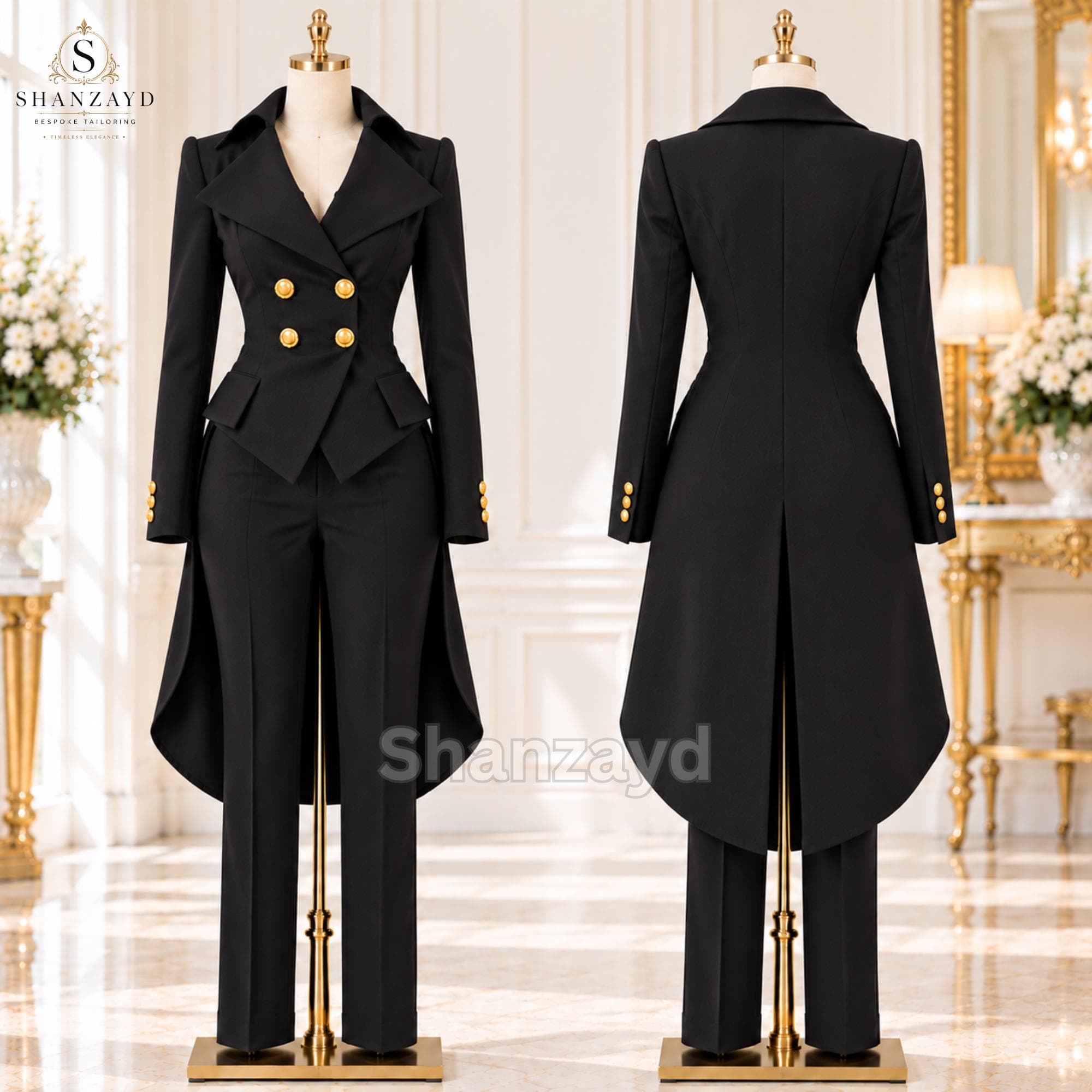 Women’s Black Tailcoat Pantsuit, Victorian Gothic Suit, Steampunk Tuxedo Jacket, Formal Wedding Suit, Custom Made Women Suit - image 4