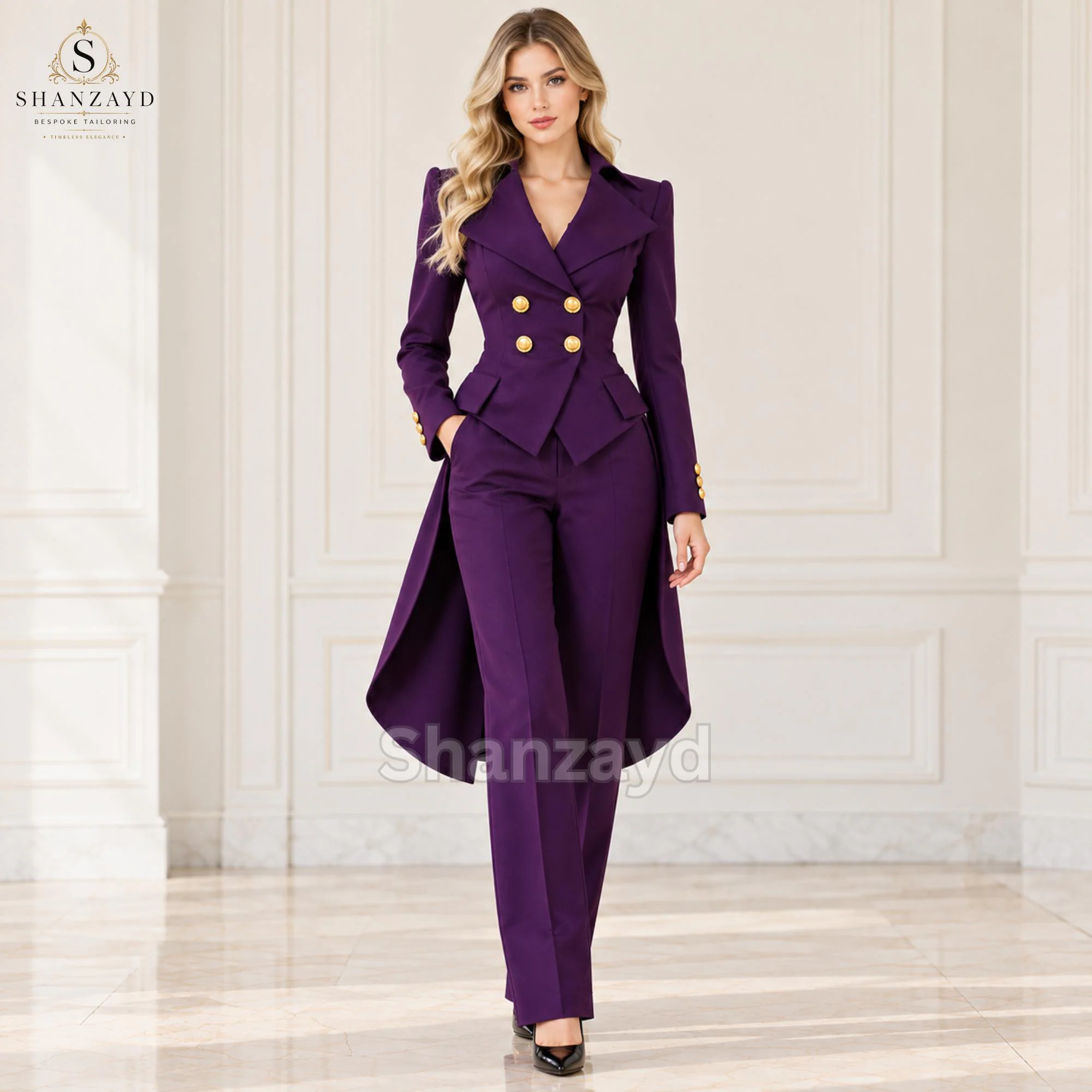 Purple Victorian Tailcoat Suit for Women, Gothic Long Tailcoat Pantsuit, Double Breasted Formal Suit, Custom Made Tuxedo - image 3