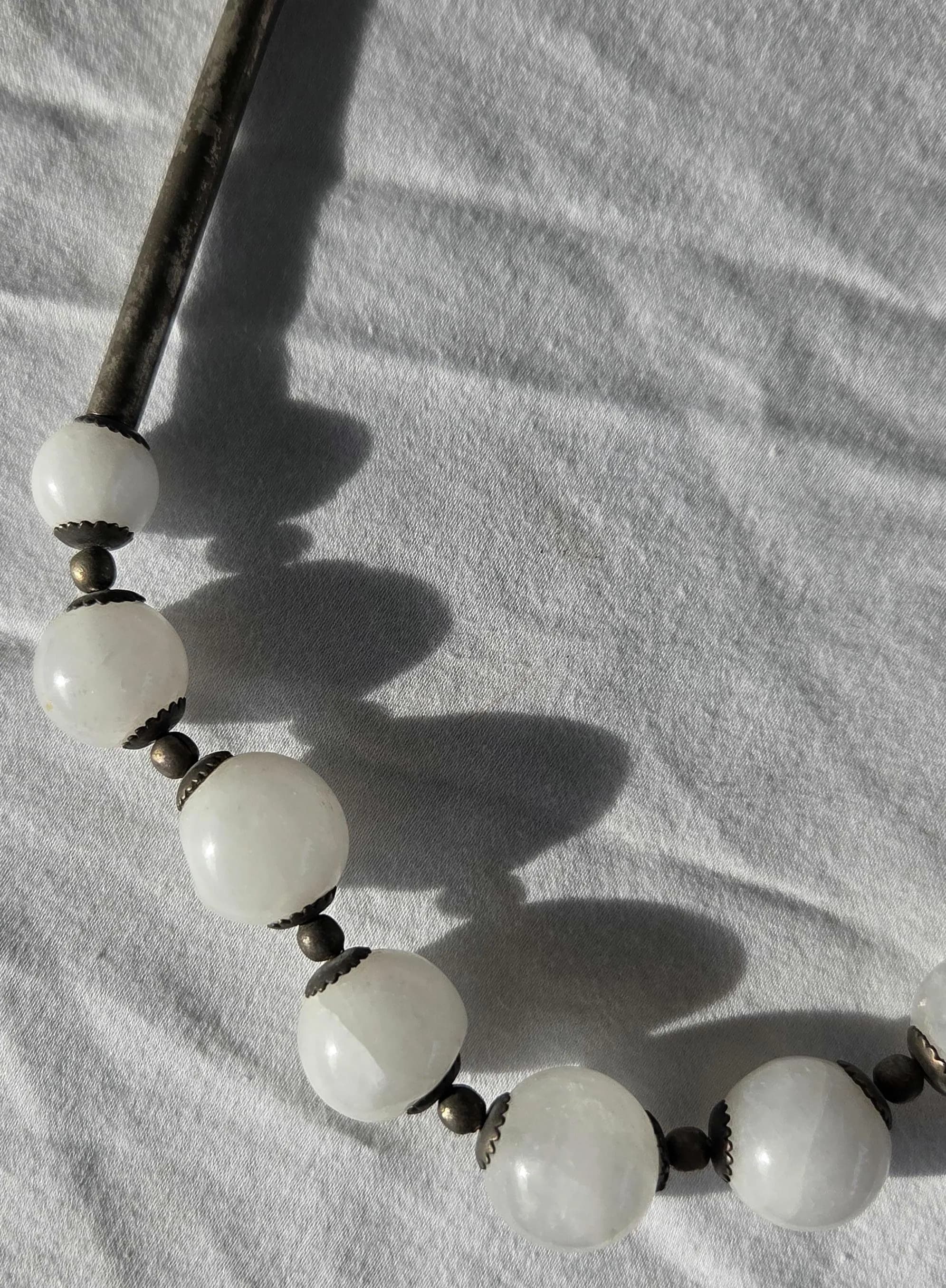 Vintage Bench Made Sterling Silver Featuring Large White Quartz Beads - image 4