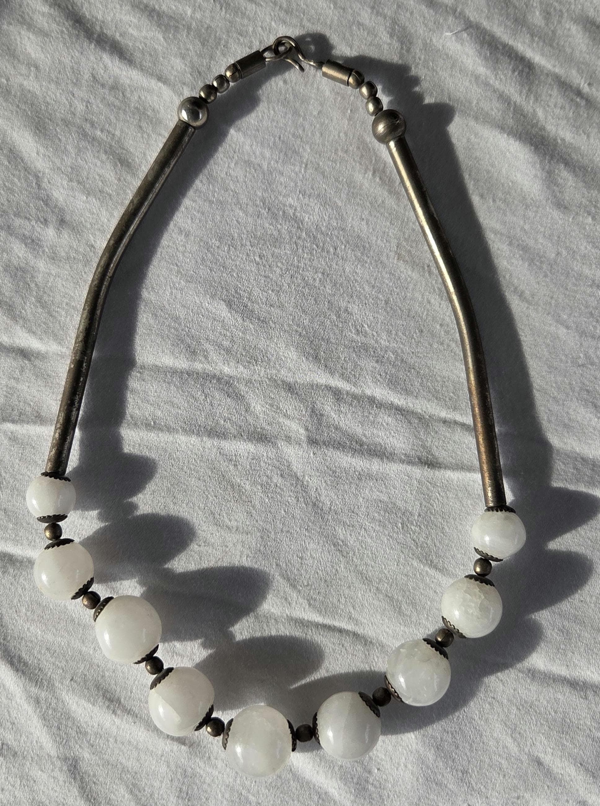 Vintage Bench Made Sterling Silver Featuring Large White Quartz Beads
