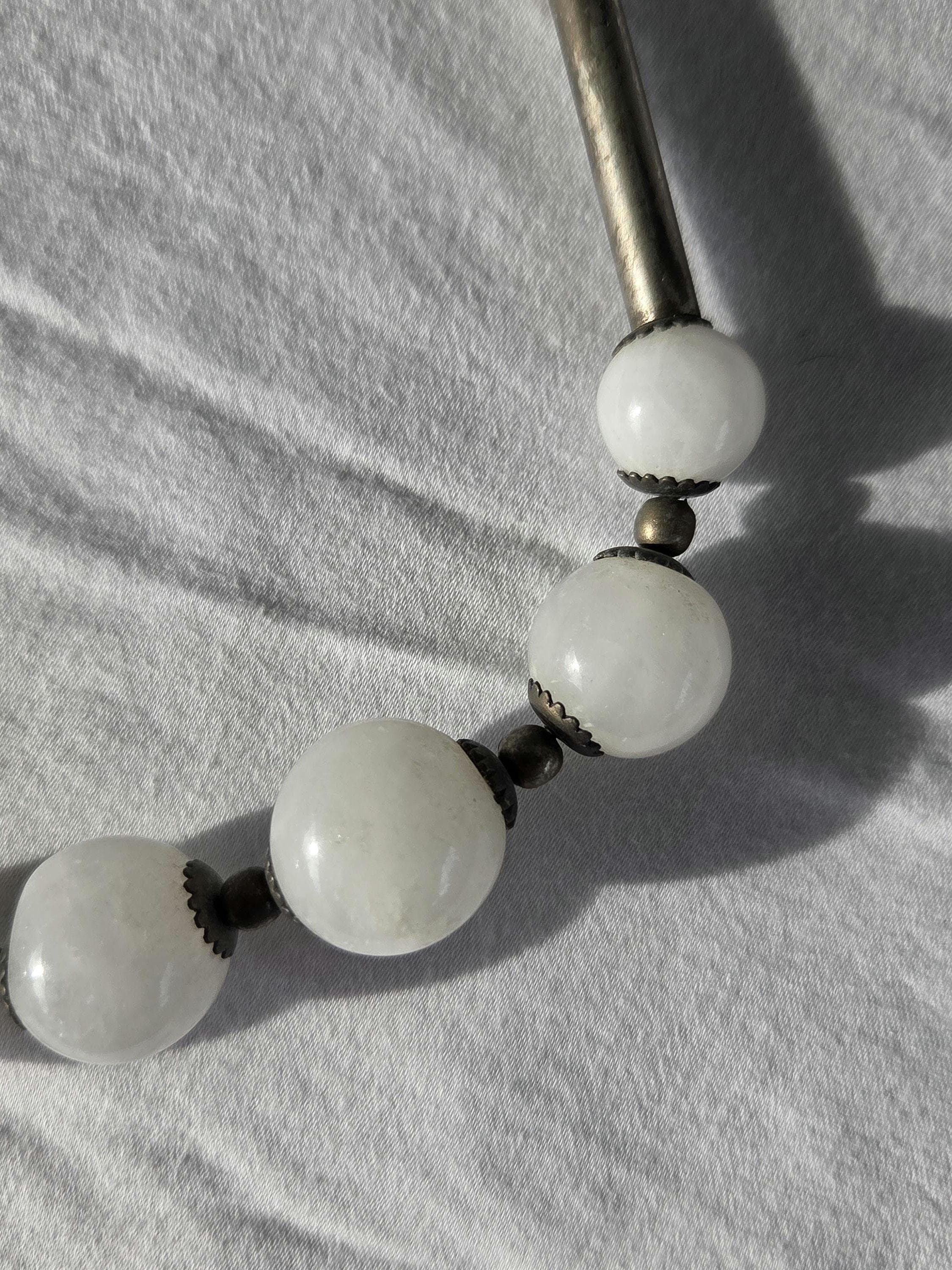 Vintage Bench Made Sterling Silver Featuring Large White Quartz Beads - image 3