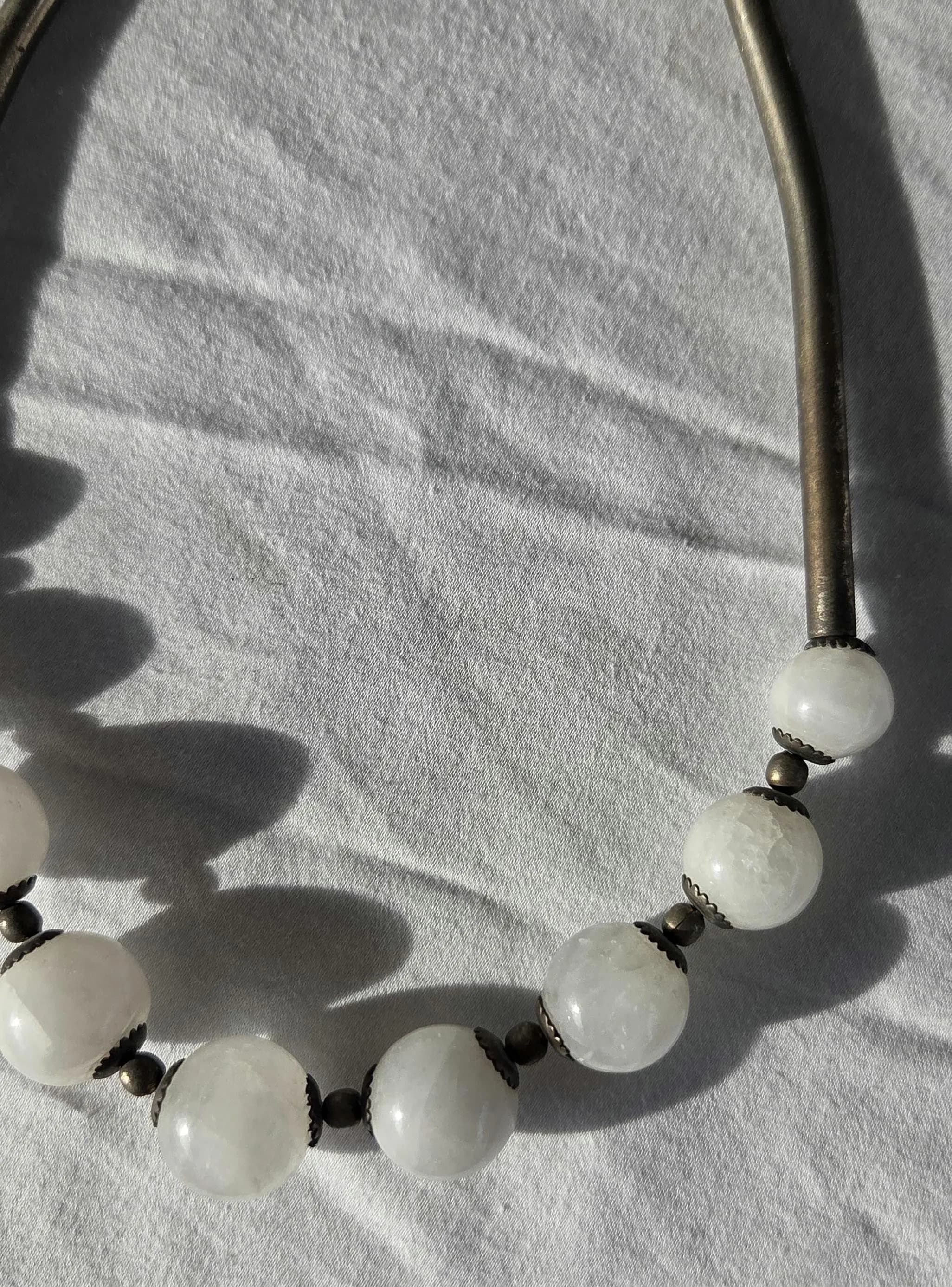 Vintage Bench Made Sterling Silver Featuring Large White Quartz Beads - image 2