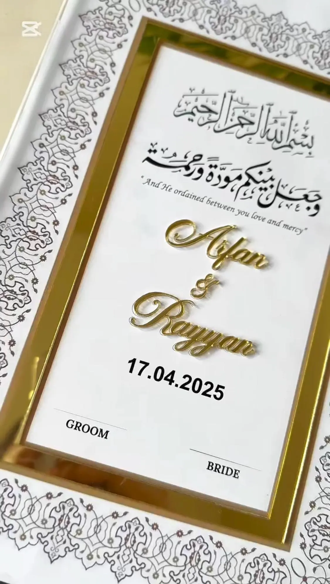Personalized Nikkah Certificate with Acrylic Frame: Islamic Wedding Contract - image 5