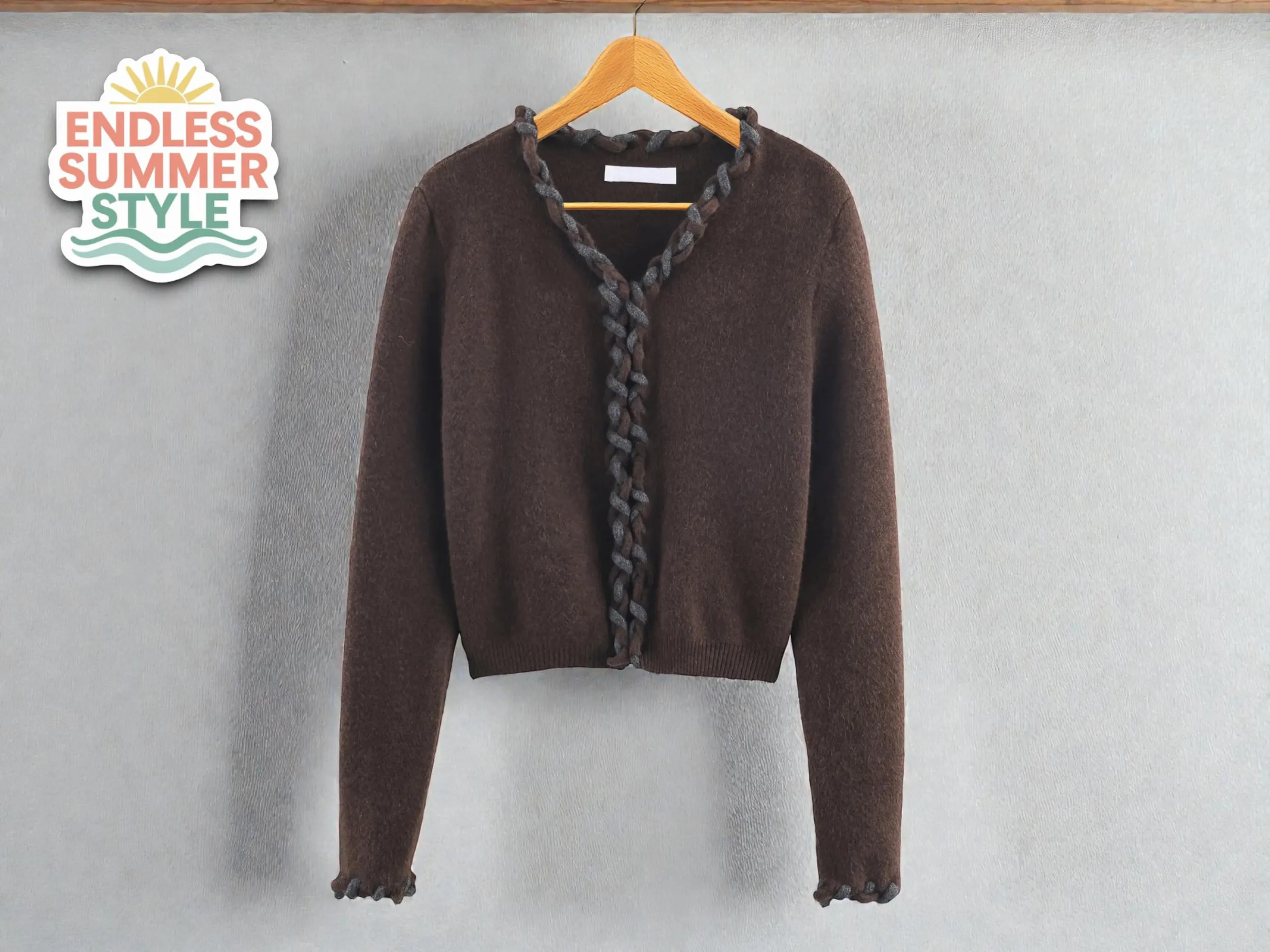 Braided Trim Knit Cardigan | Fuzzy Cropped Sweater, Hook Closure