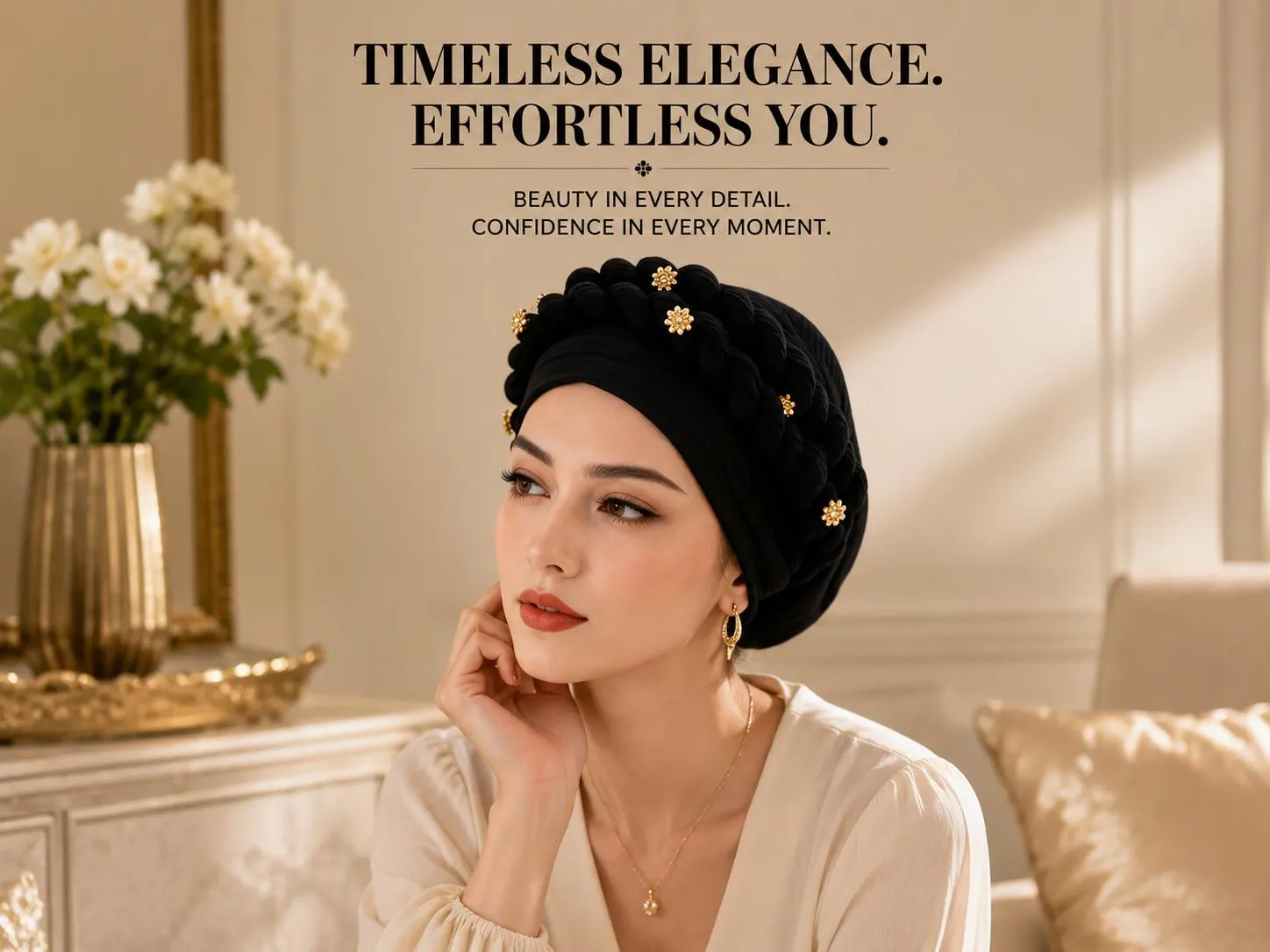 Women's Braided Turban Head Wrap | Elegant Stretch Hijab Cap | Ready to Wear Chemo Hat | Modest Head Covering | Muslim Headwear