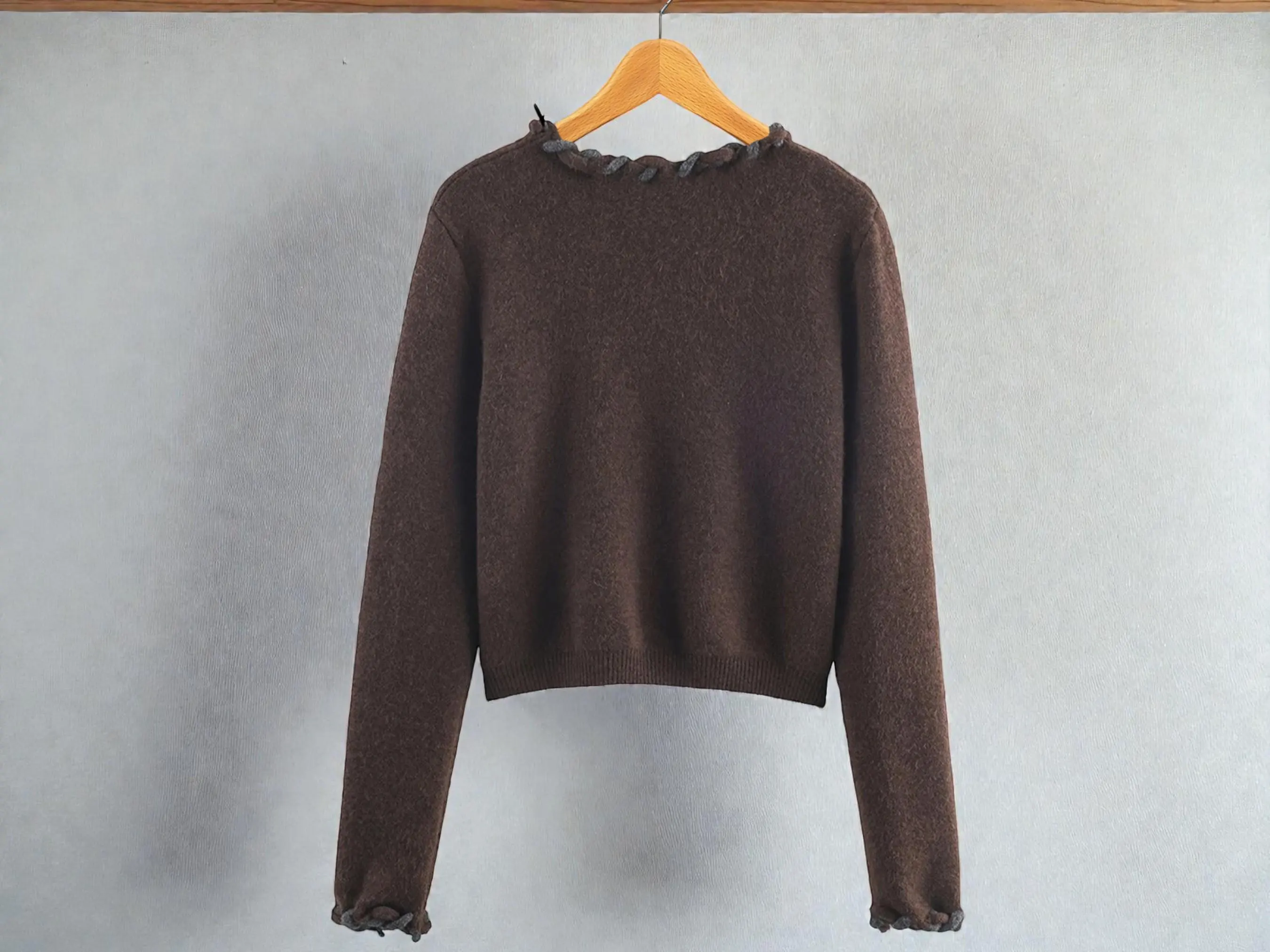 Braided Trim Knit Cardigan | Fuzzy Cropped Sweater, Hook Closure - image 5