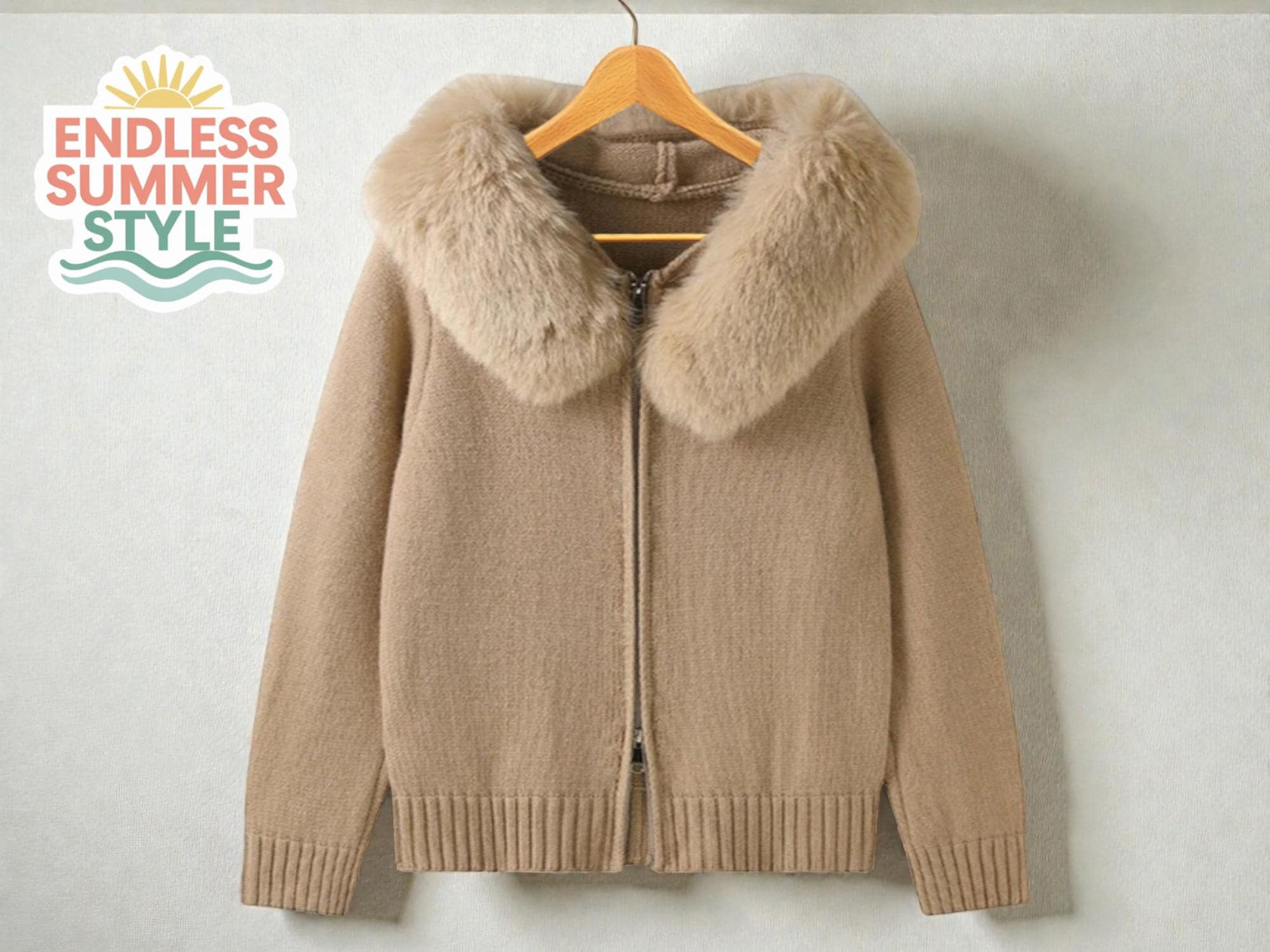 Plush Hood Trim Knit Zip Hoodie | Women's Cardigan Sweater
