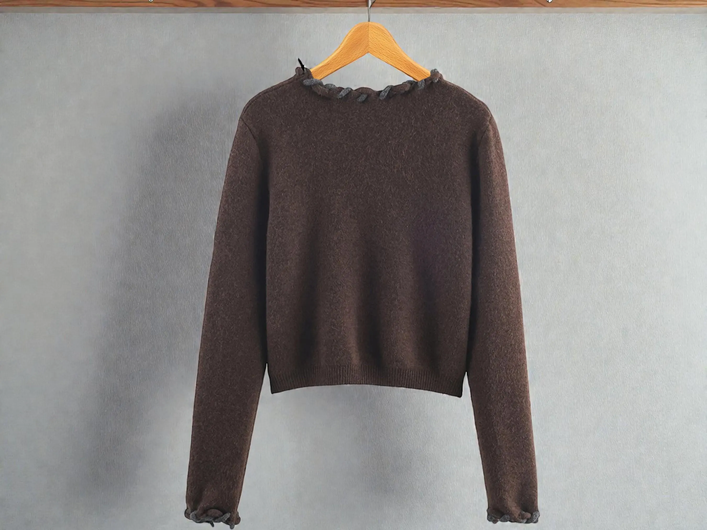 Braided Trim Knit Cardigan | Fuzzy Cropped Sweater, Hook Closure - image 3