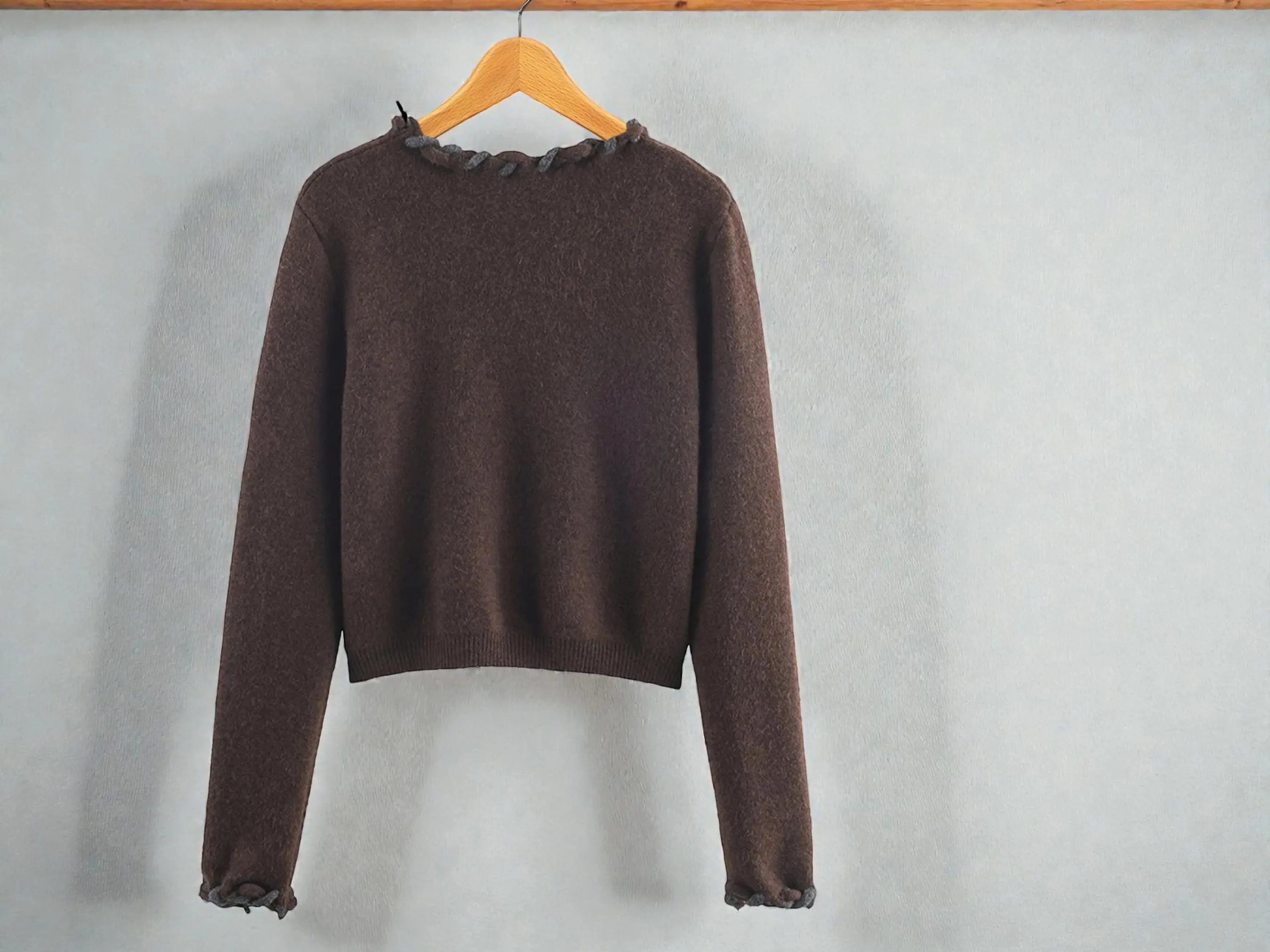 Braided Trim Knit Cardigan | Fuzzy Cropped Sweater, Hook Closure - image 4