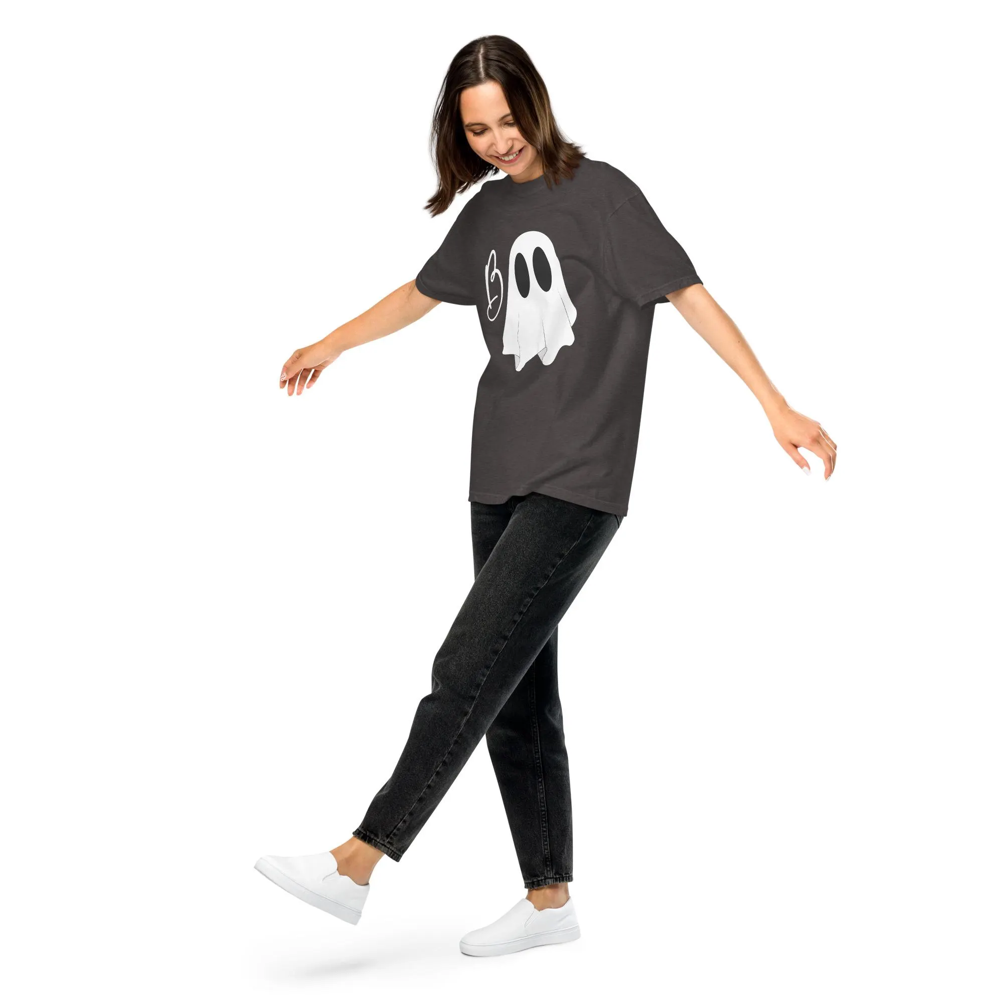 BOO Ghost Shirt for Women – Halloween Graphic Tee – Cute Spooky Ghost Unisex Heavyweight T-Shirt – Garment-Dyed Fall Shirt