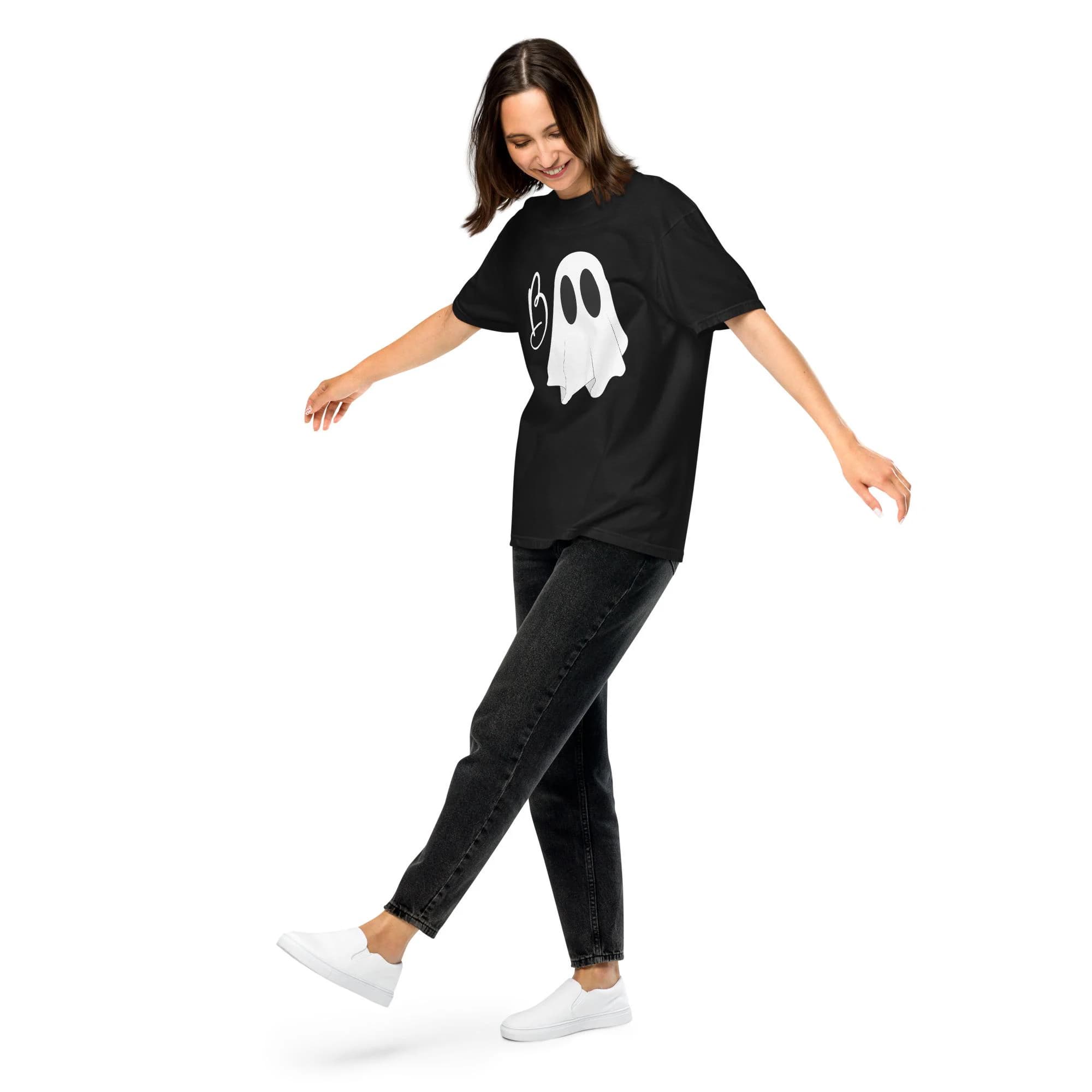 BOO Ghost Shirt for Women – Halloween Graphic Tee – Cute Spooky Ghost Unisex Heavyweight T-Shirt – Garment-Dyed Fall Shirt