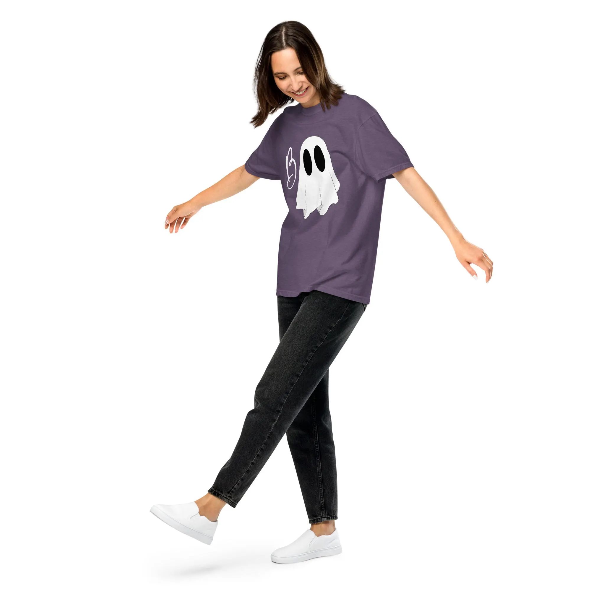 BOO Ghost Shirt for Women – Halloween Graphic Tee – Cute Spooky Ghost Unisex Heavyweight T-Shirt – Garment-Dyed Fall Shirt