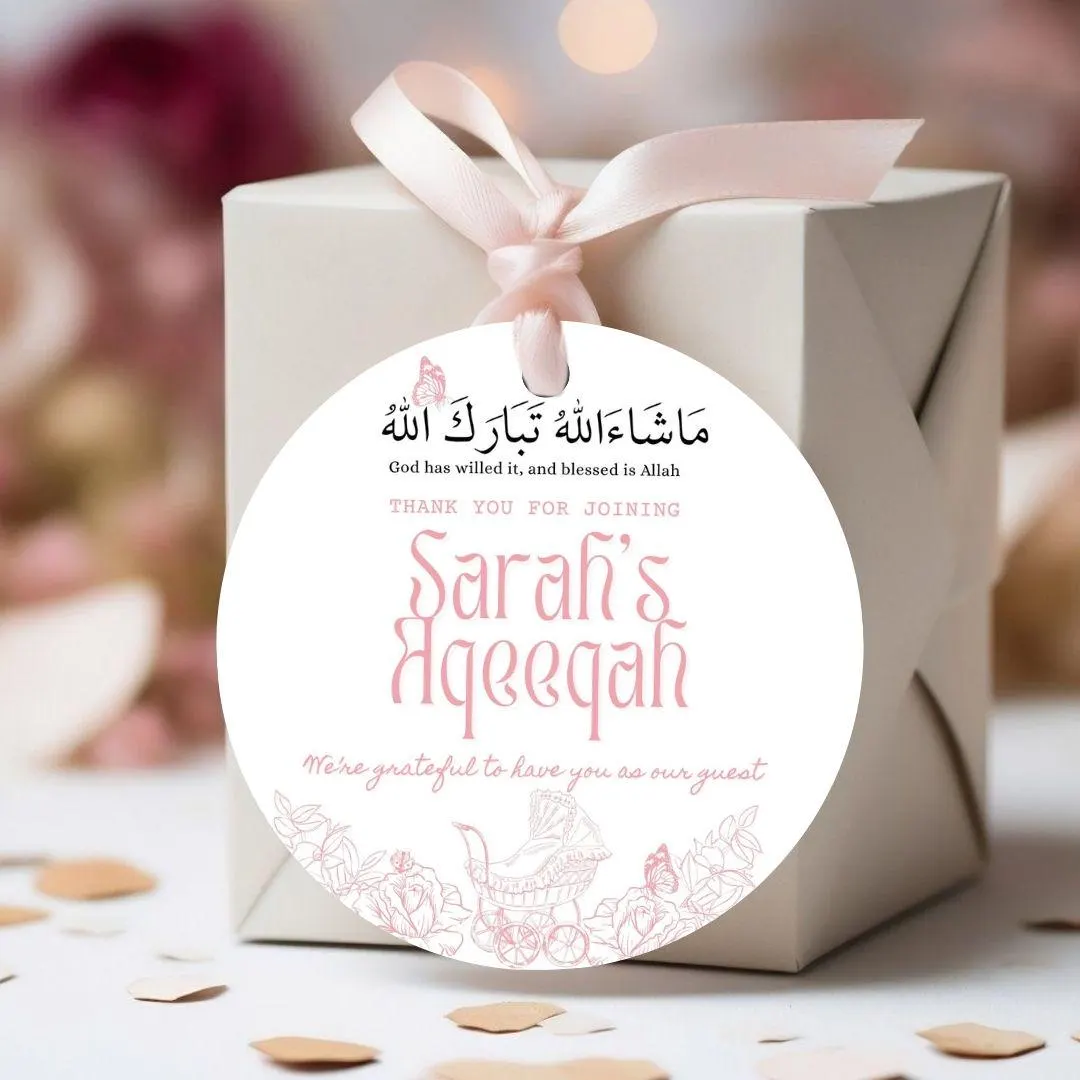 Aqeeqah Favor Tags | Baby Girl Stickers, Line Drawing (Digital Download) - image 3