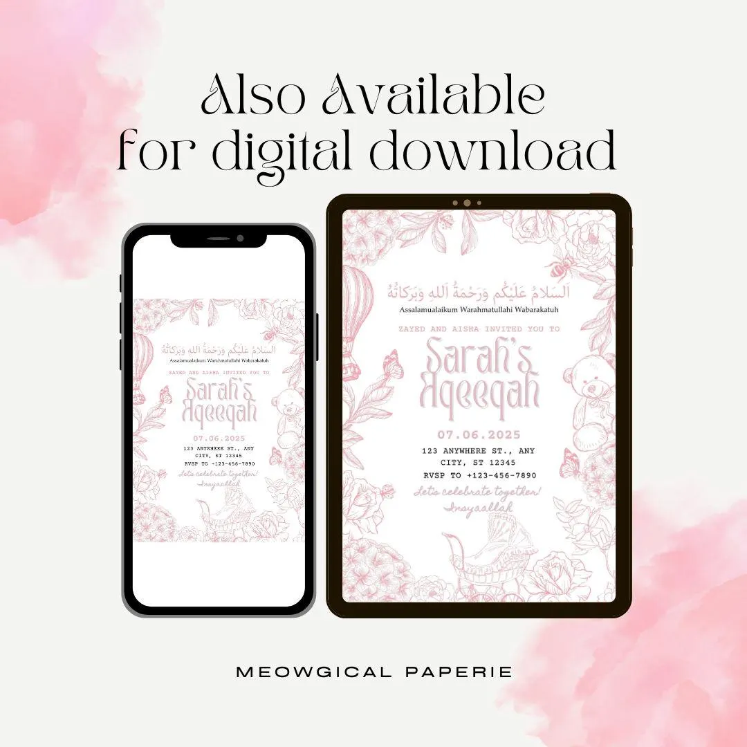 Pink Line Art Aqeeqah Invitation Template | Baby Girl (Canva) - image 4