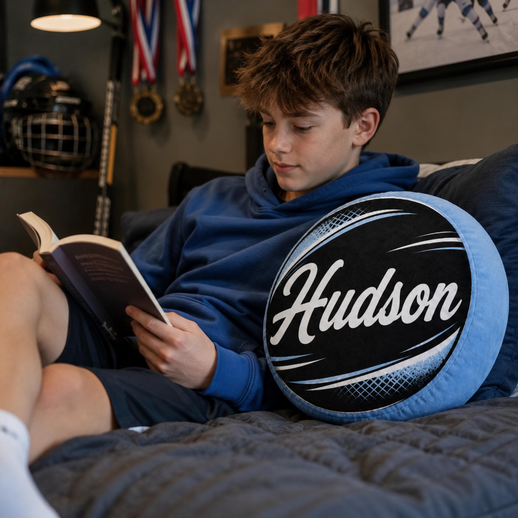 Personalized Hockey Pillow, Custom Name Plush Sports Plush, Skater Boy Keepsake Gift Decor - image 4