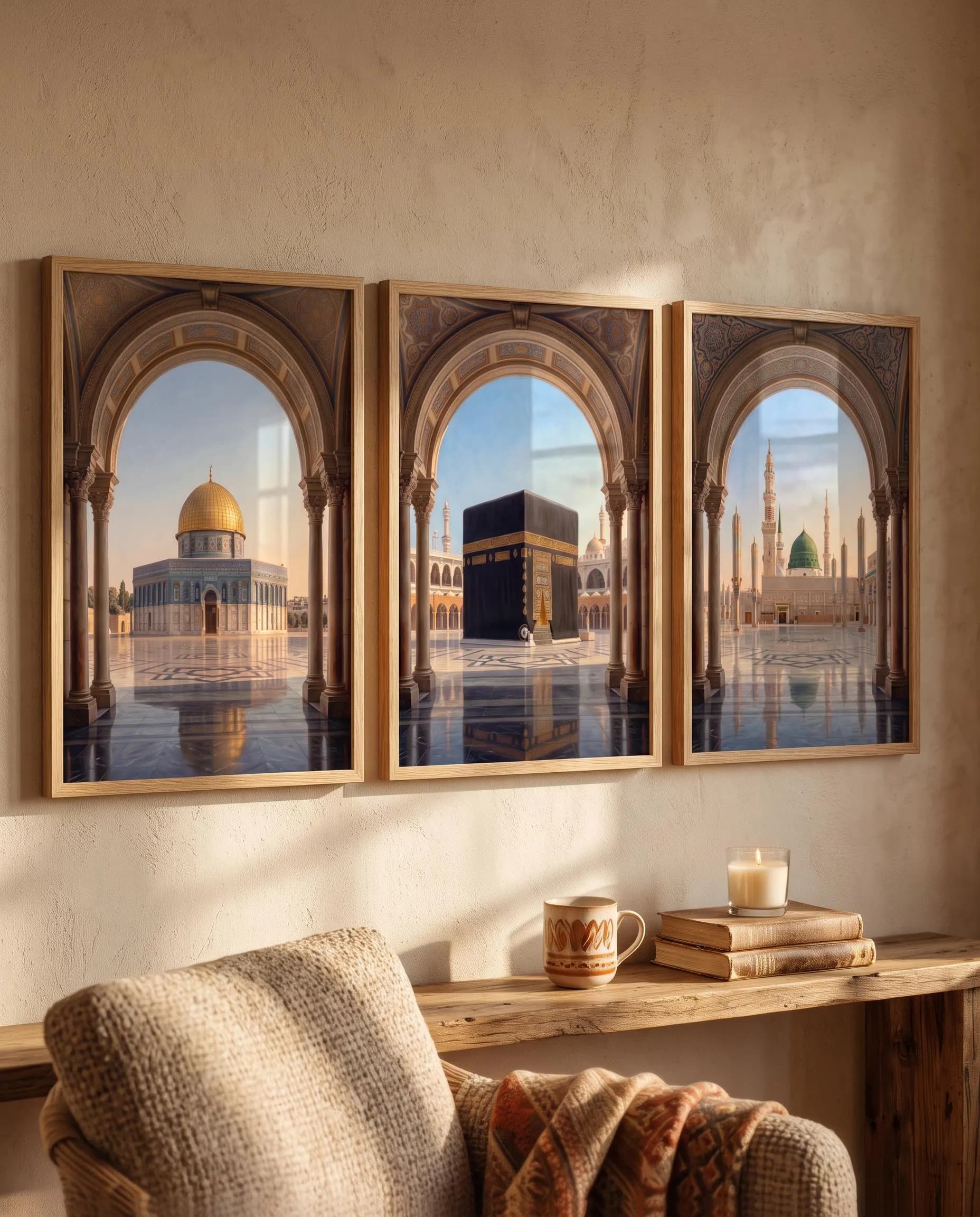 Islamic Neoclassical Wall Art Set of 3 | Kaaba, Al-Aqsa and Masjid An-Nabawi, Holy Sites Poster Set, Digital Download - image 2