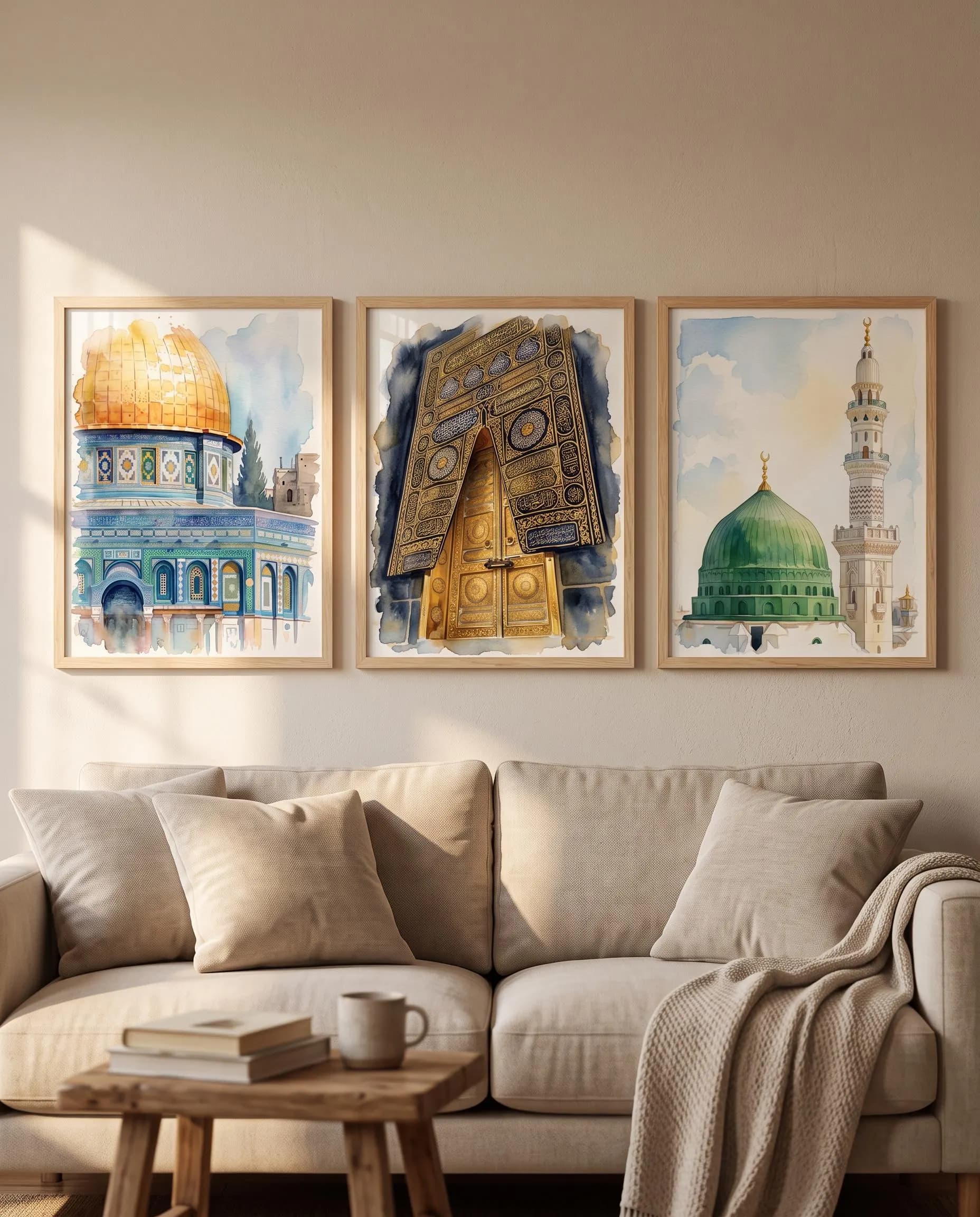 Islamic Poster Set of 3 | Kaaba, An Nabawi, Al Aqsa Watercolor Painting, Muslim Holy Sites Wall Art Set - image 5