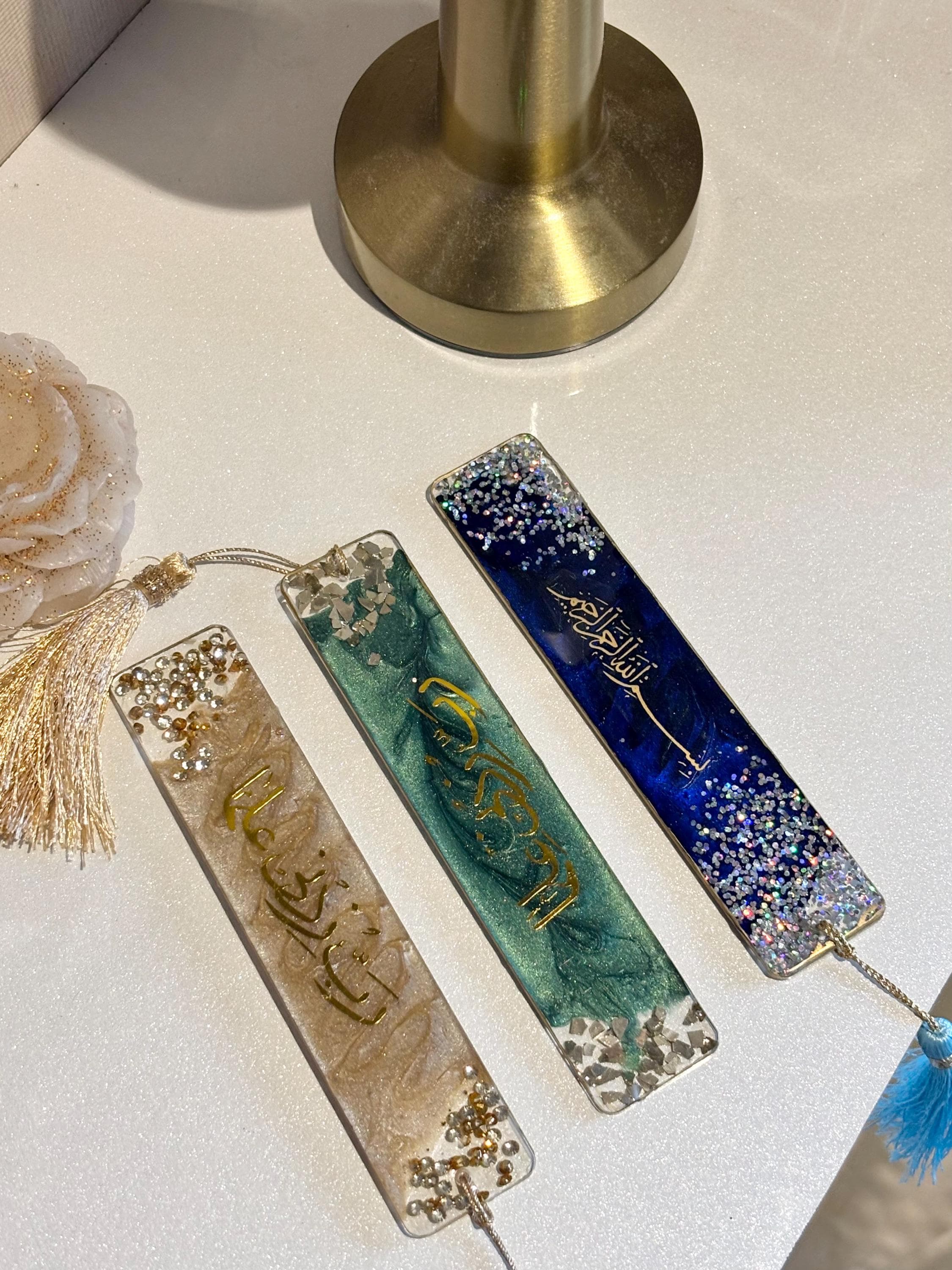 Handmade Resin Arabic Calligraphy Bookmark with Tassel Islamic Gift for Eid, Ramadan, or Hajj Quran Bookmark Gold Foil & Glitter Resin Art - image 3