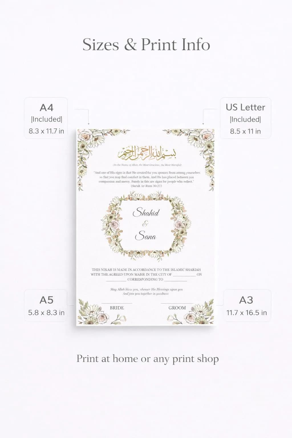 Editable Nikah Certificate Canva Template | Minimal Blush Neutral Floral Islamic Marriage Certificate Printable - image 5