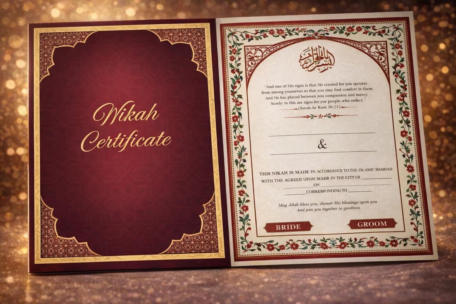 Nikah Certificate, Gold Accent Islamic Marriage Contract, A4 Keepsake (Physical copy) - image 3