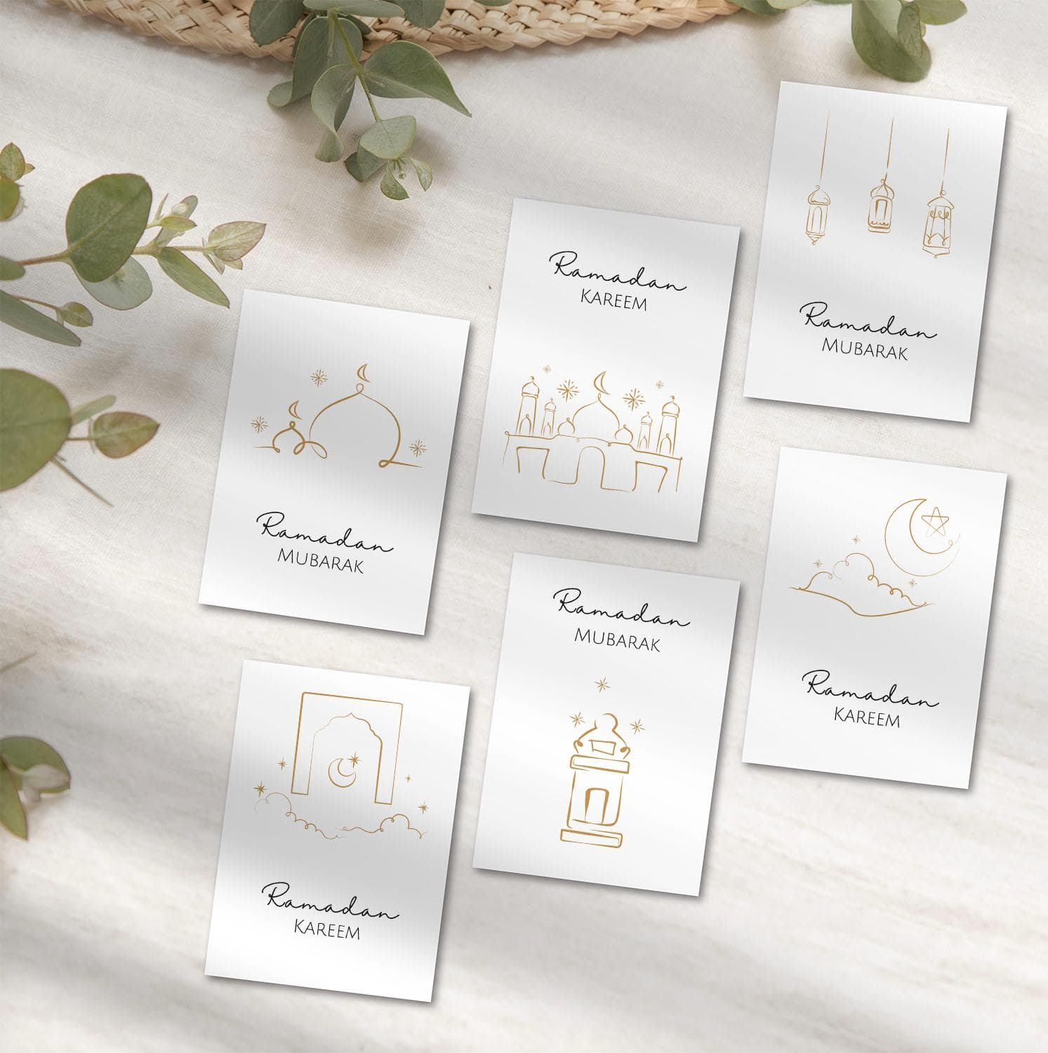 Minimalist Ramadan Greeting Cards: Islamic Line Art, Set of 6 (Digital Download)