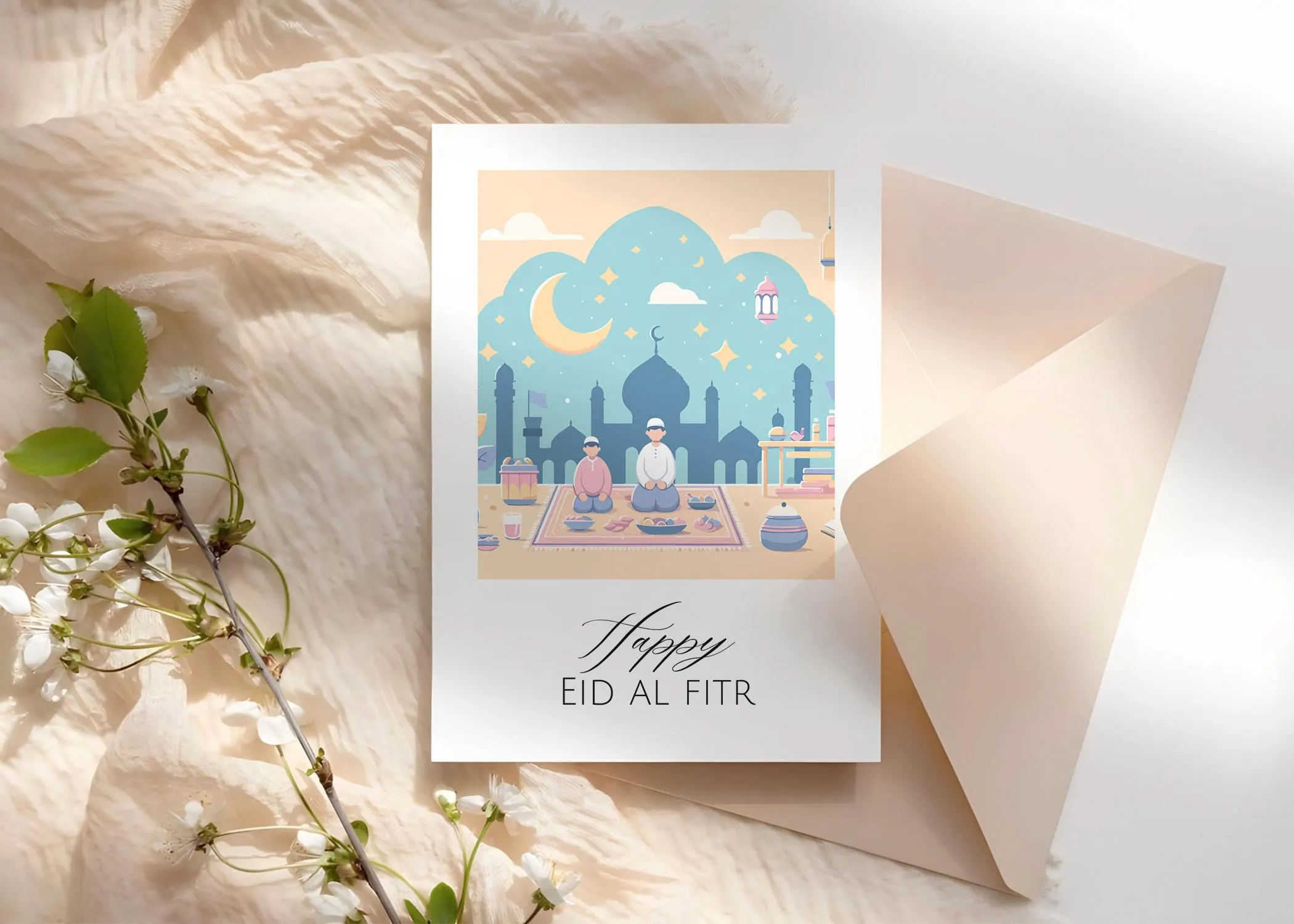 Eid Mubarak Greeting Cards Set of 6, Islamic Greeting Cards Print, Eid Al Fitr Cards (Digital Download) - image 2