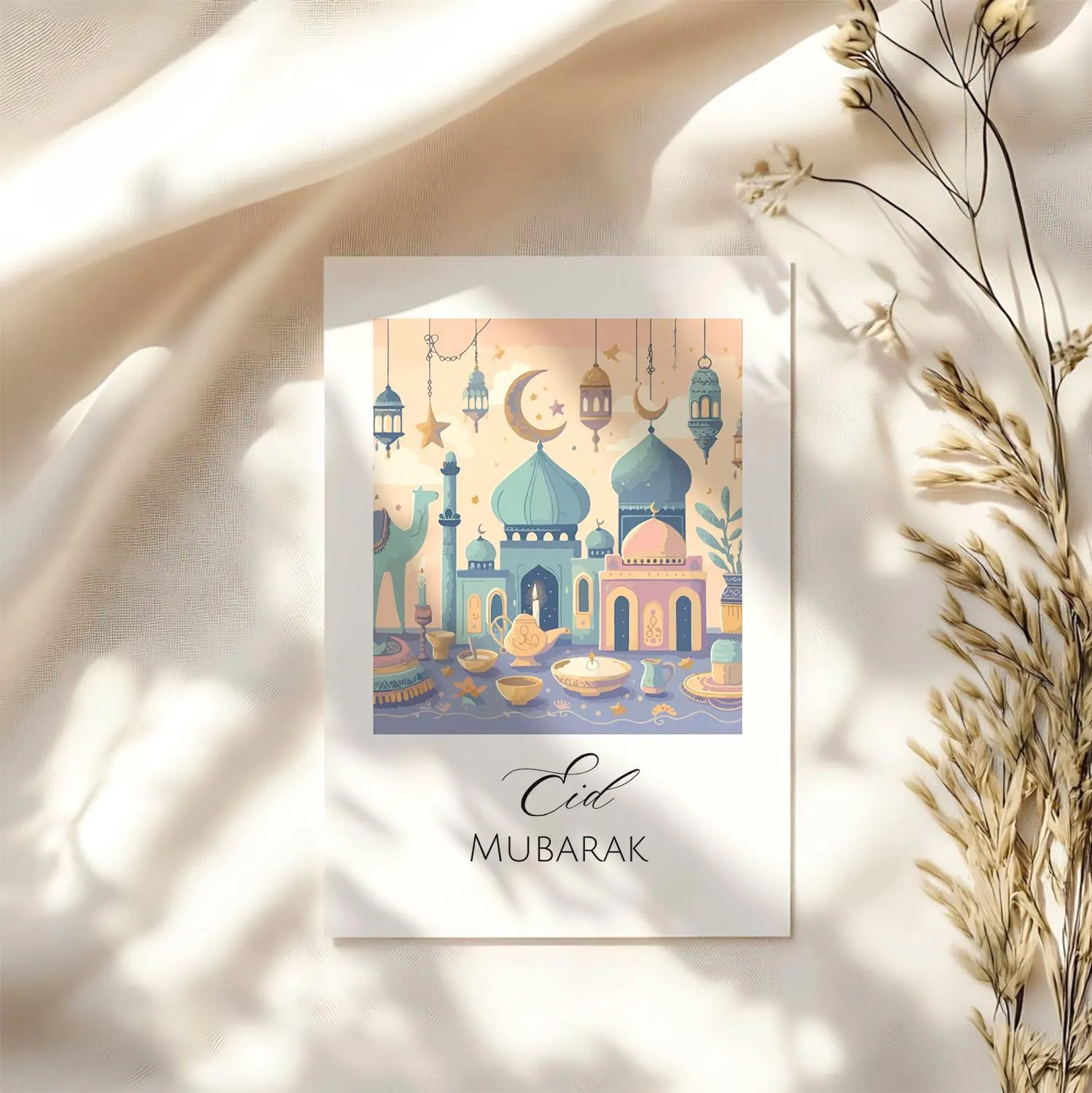 Eid Mubarak Greeting Cards Set of 6, Islamic Greeting Cards Print, Eid Al Fitr Cards (Digital Download)