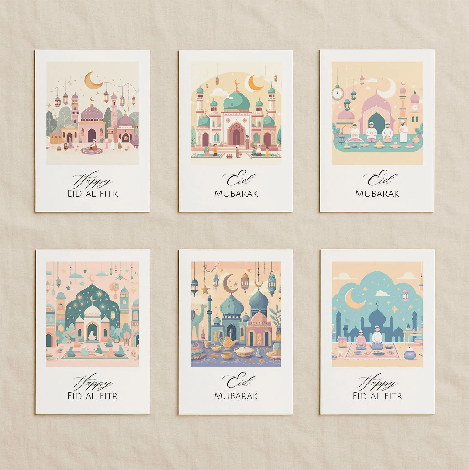 Eid Mubarak Greeting Cards Set of 6, Islamic Greeting Cards Print, Eid Al Fitr Cards (Digital Download) - image 4