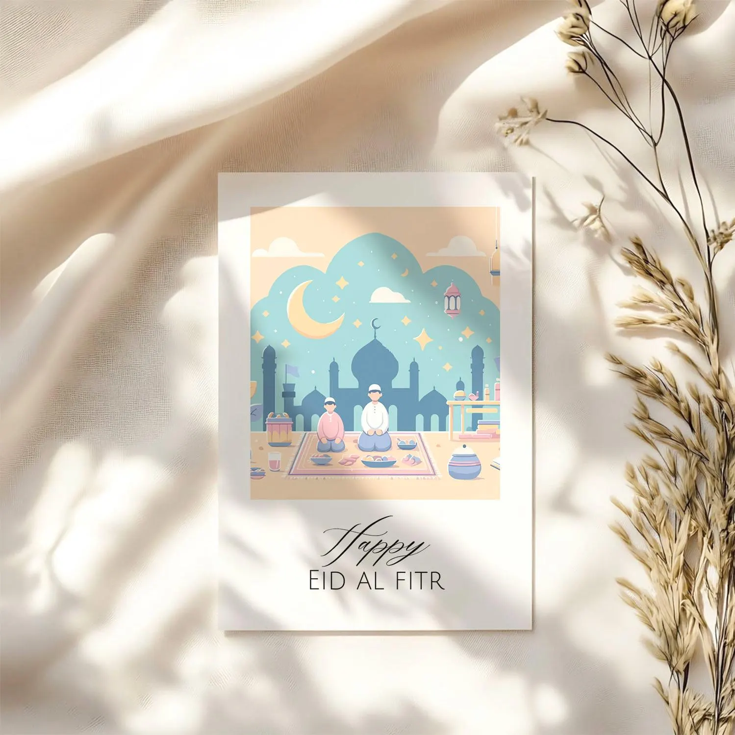 Eid Mubarak Greeting Cards Set of 6, Islamic Greeting Cards Print, Eid Al Fitr Cards (Digital Download) - image 3