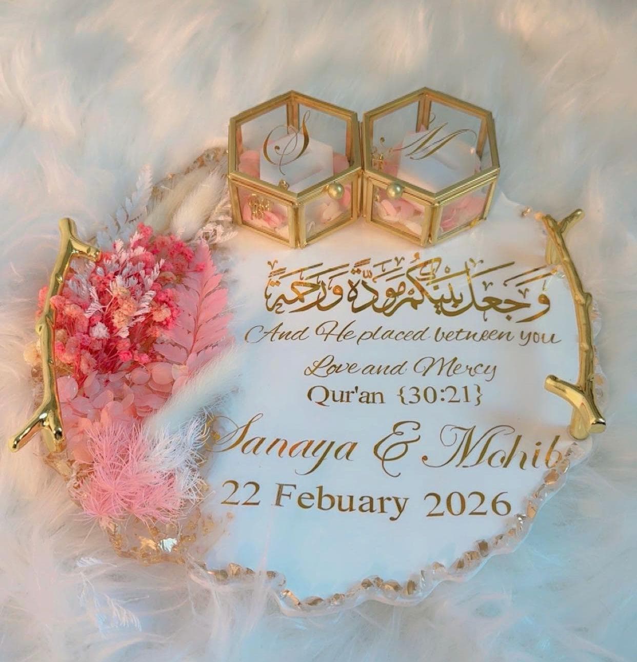Personalized Pink Islamic Nikah Resin Ring Platter - image 4