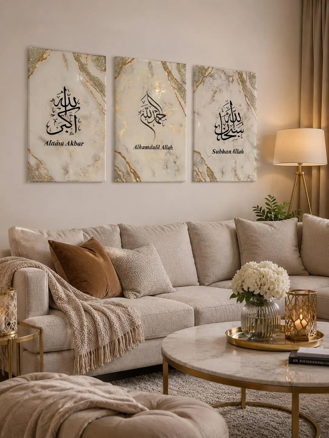 Islamic Wall Art Canvas Set, Marble Effect Resin, Gold Arabic Calligraphy, Muslim Decor - image 3