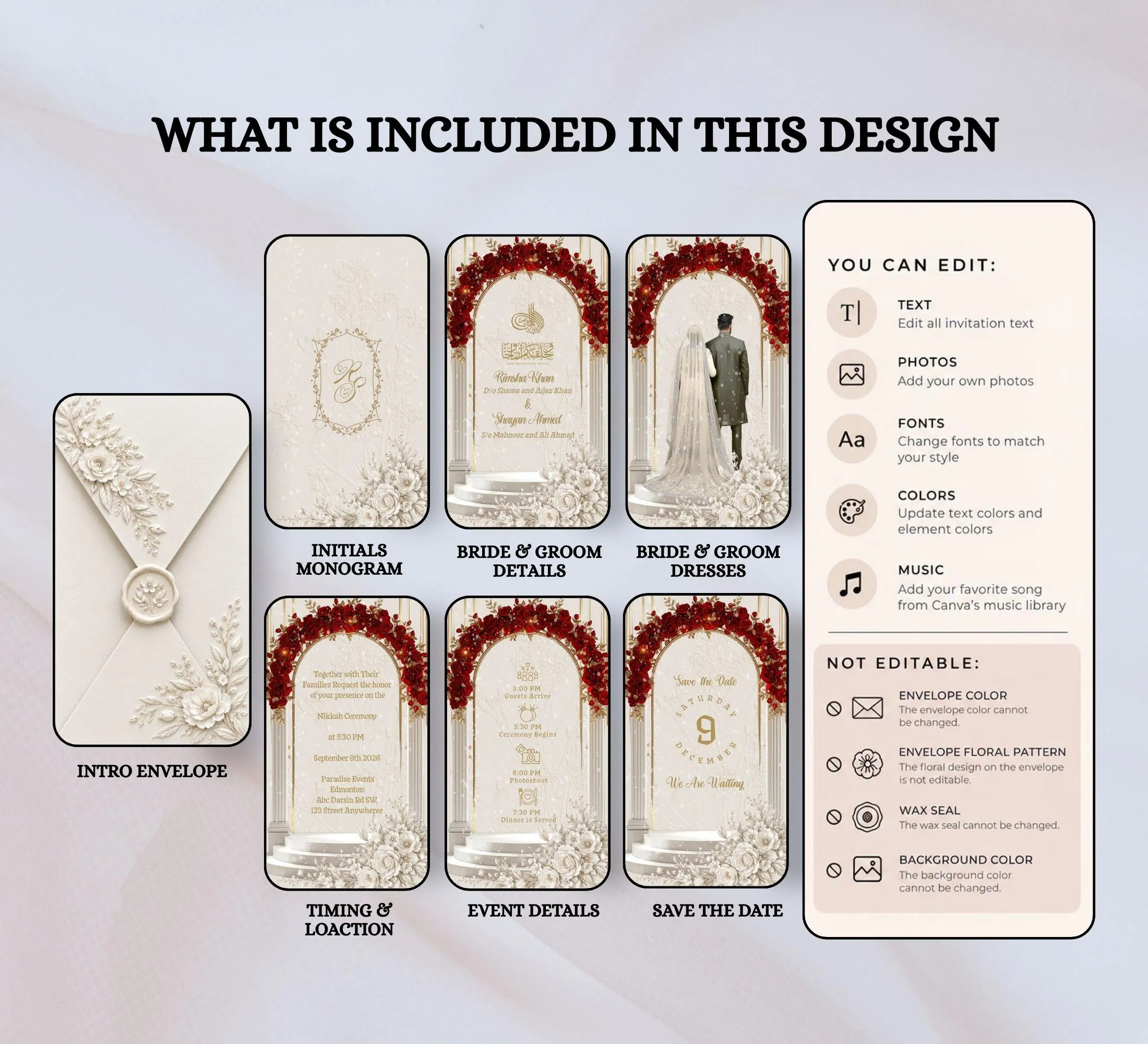 Muslim Wedding Card, Invitation Cards, cards, invitation, wedding Card, animated Cards, Canva Template, Canva, Digital product, Canva editable, digital template, printable card, invitation png