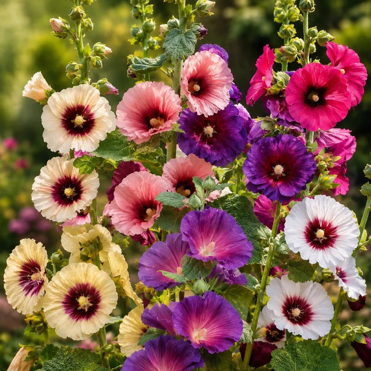 Hollyhock Seeds Mix Alcea Rosea, 50 Heirloom Flower Seeds, Tall Cottage Garden Flowers, Biennial Bloom, Colorful Garden Plants
