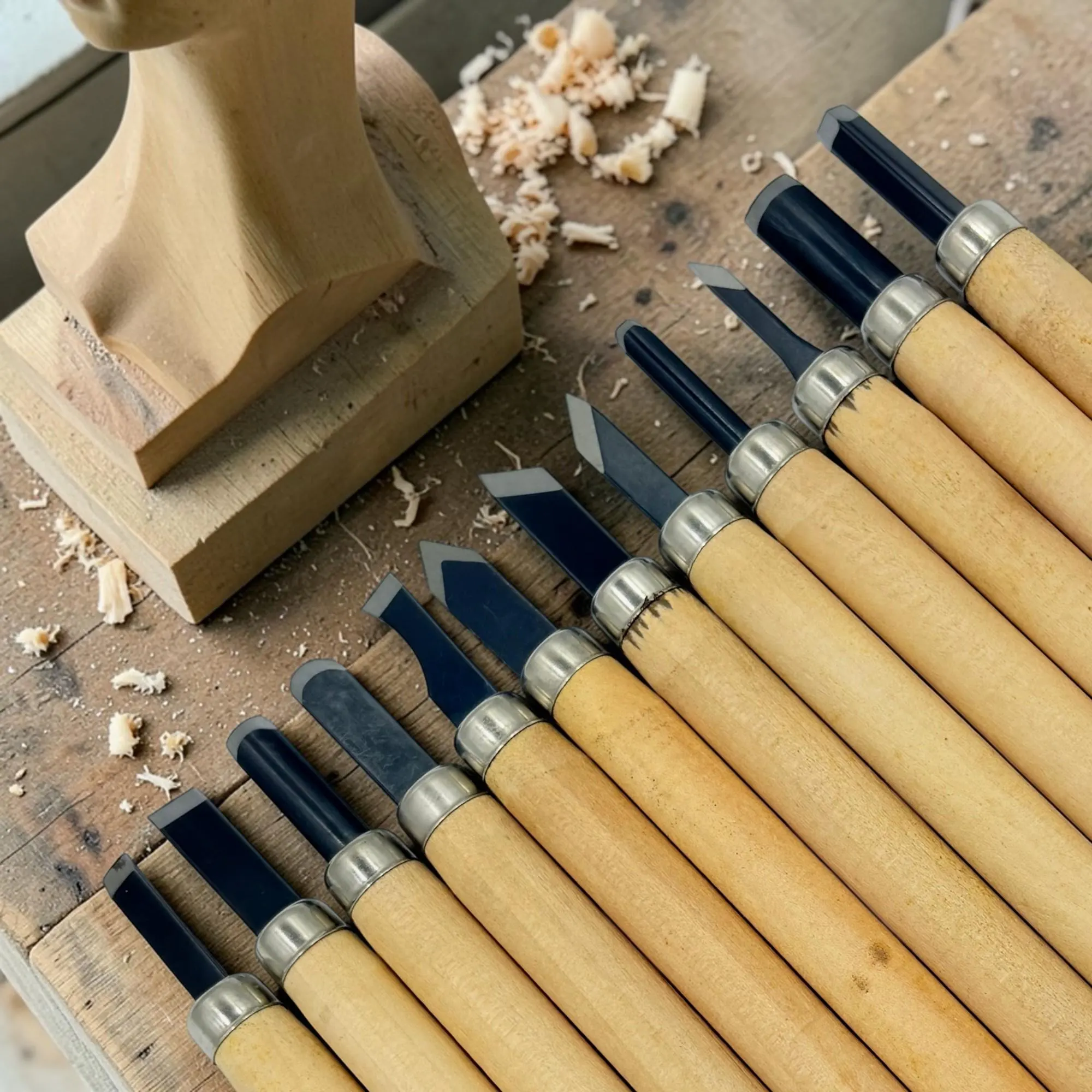 12-Piece Wooden Mini Carving Chisel & Knife Set – Hand Carver Woodworking Tool Kit - image 3
