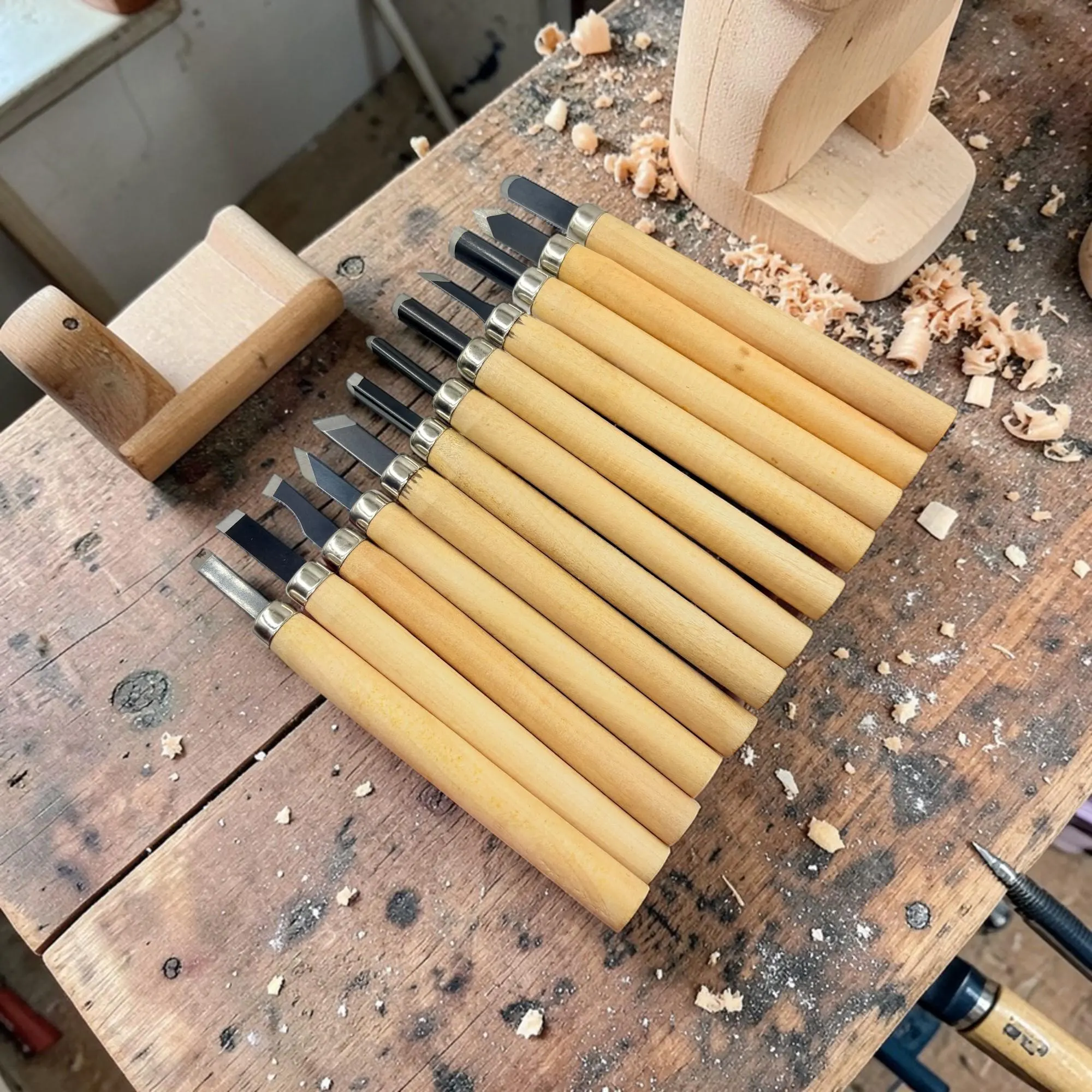 12-Piece Wooden Mini Carving Chisel & Knife Set – Hand Carver Woodworking Tool Kit - image 5